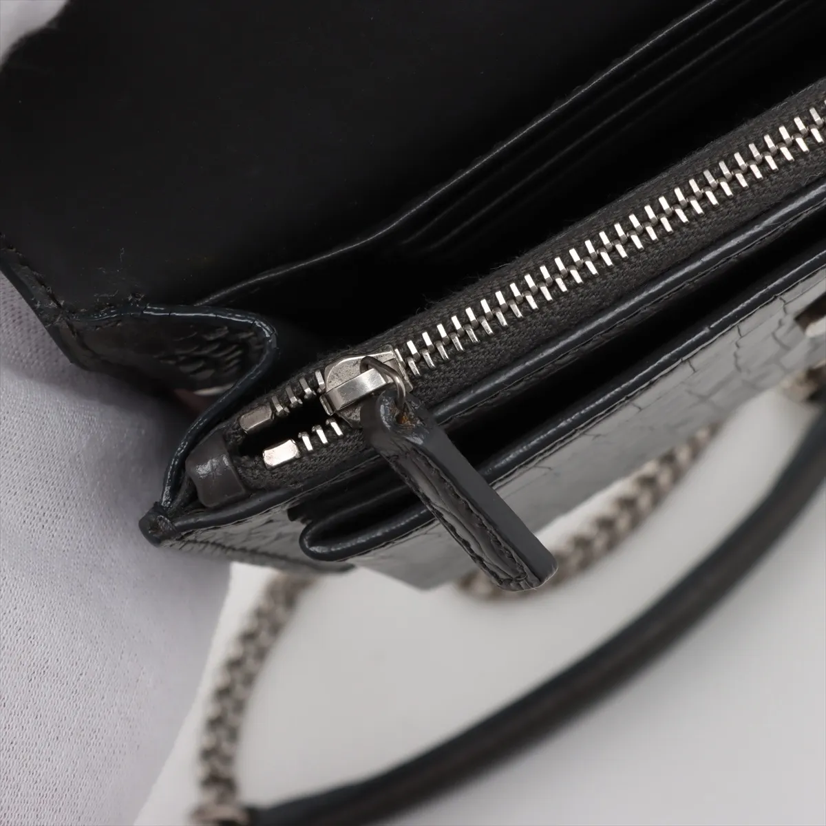 Sunset Croco Embossed Chain Shoulder Bag Gray 452157 — view 12