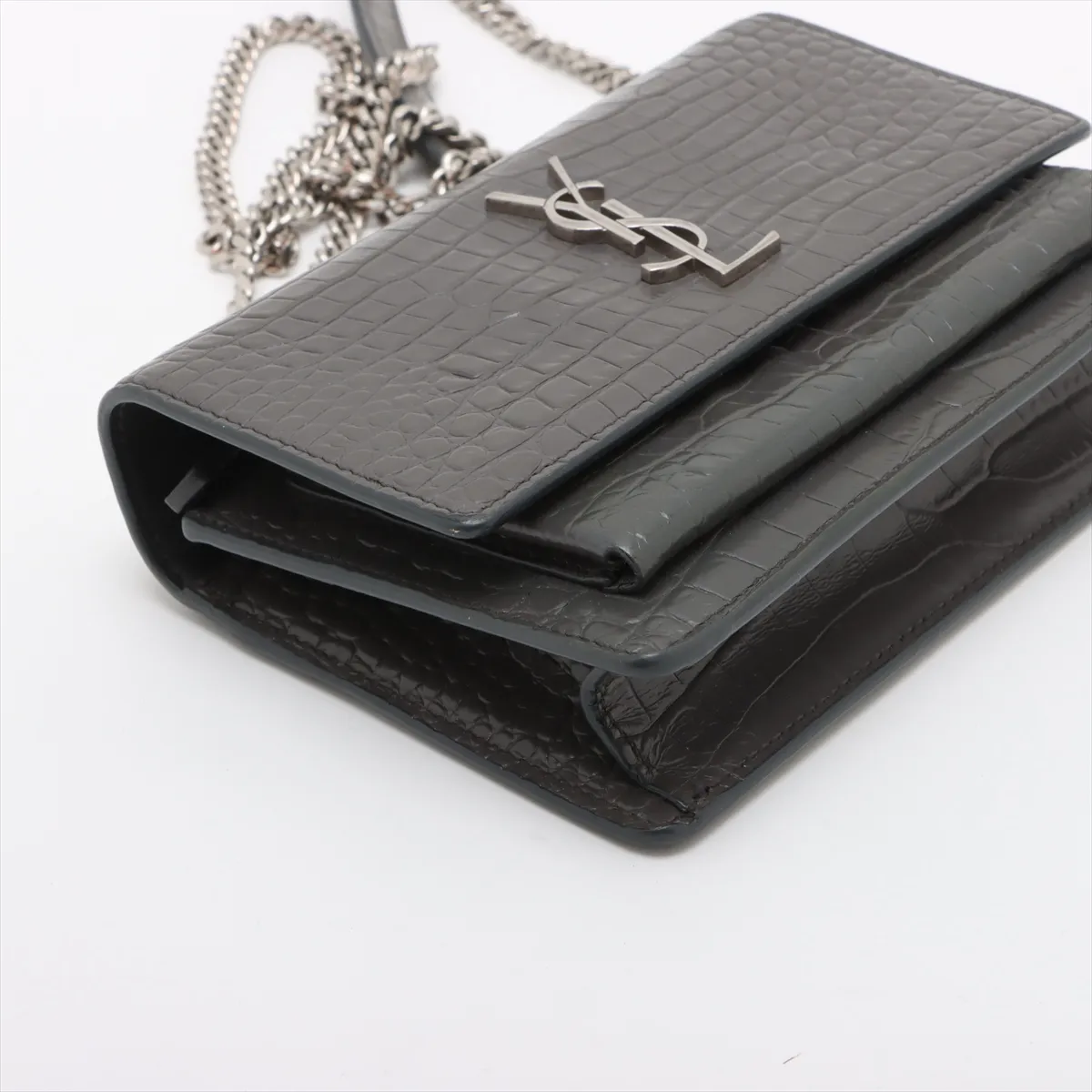 Sunset Croco Embossed Chain Shoulder Bag Gray 452157 — view 4