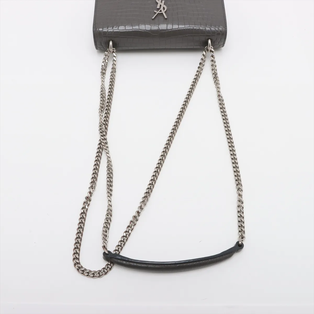 Sunset Croco Embossed Chain Shoulder Bag Gray 452157 — view 5