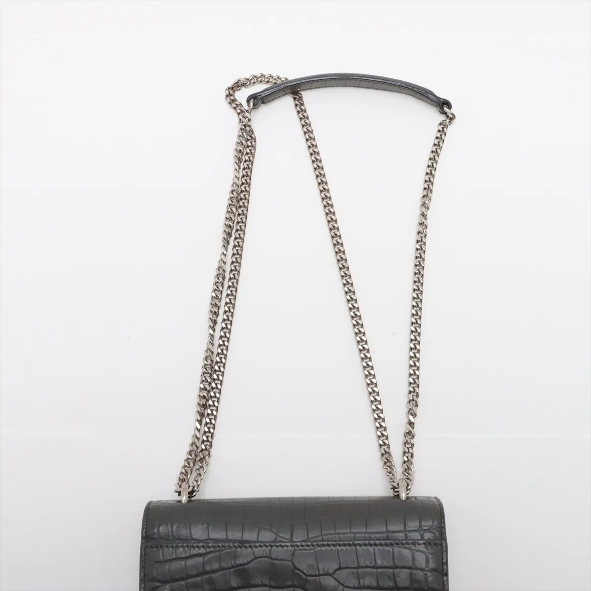 Sunset Croco Embossed Chain Shoulder Bag Gray 452157 — view 6