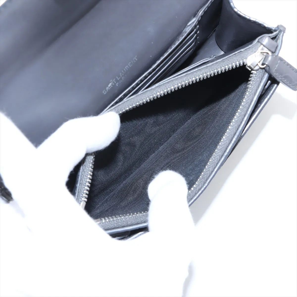 Sunset Croco Embossed Chain Shoulder Bag Gray 452157 — view 8