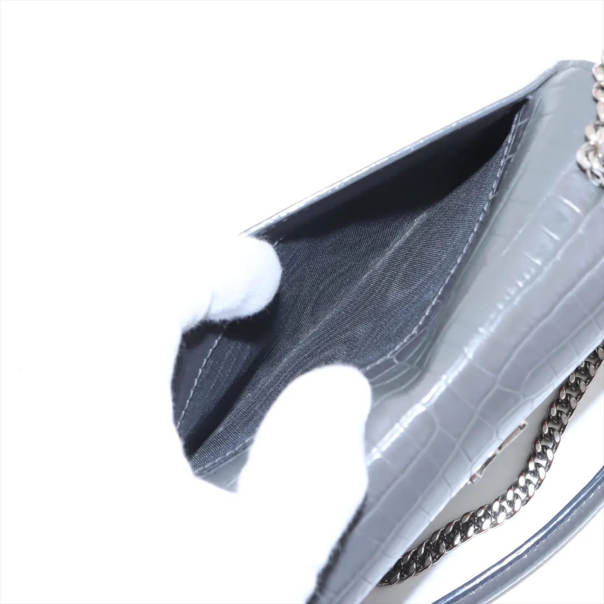 Sunset Croco Embossed Chain Shoulder Bag Gray 452157 — view 10