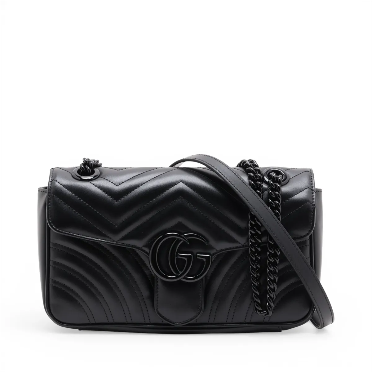 GG Marmont Leather Chain Shoulder Bag, Black, 443479