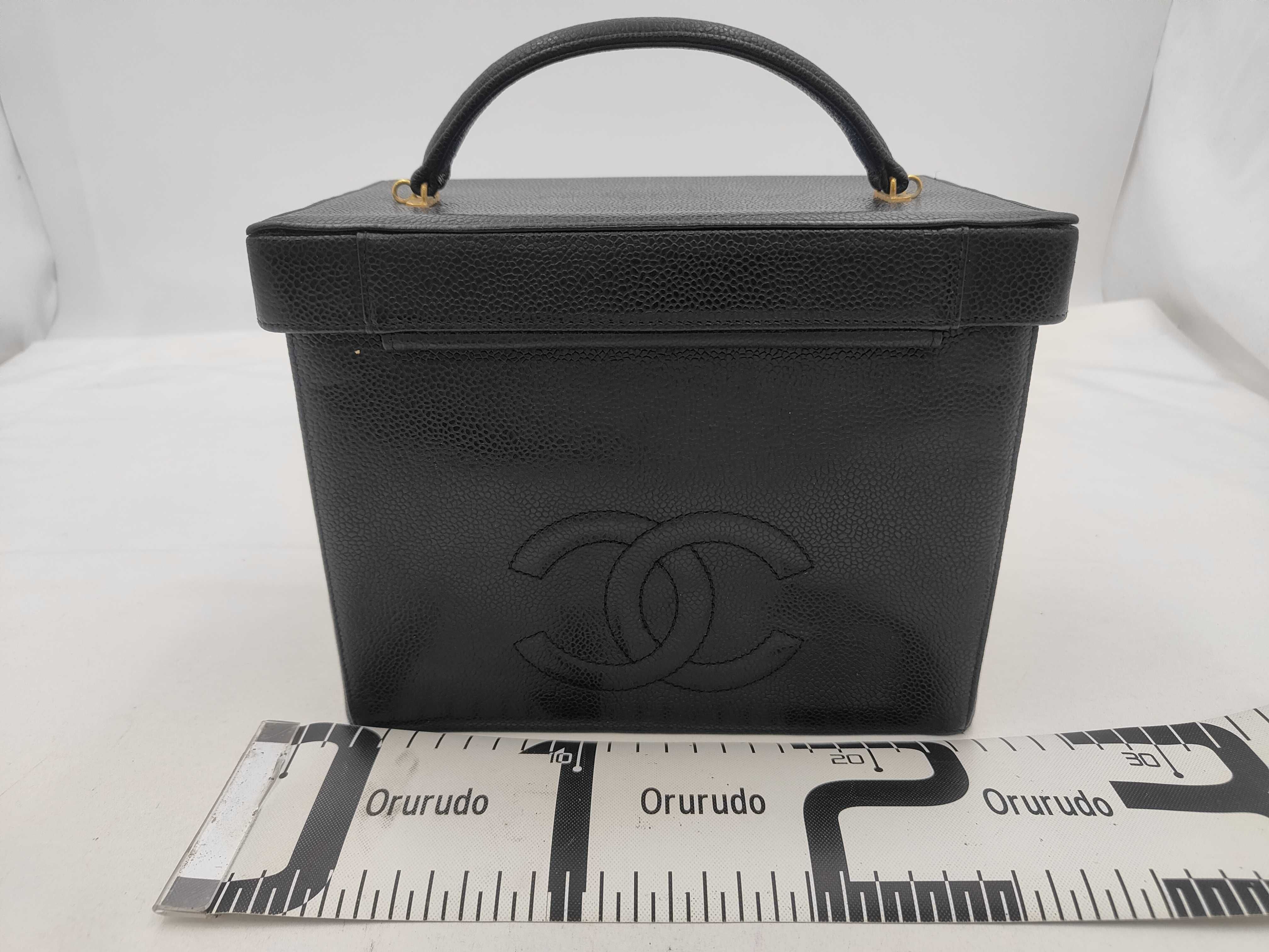 Caviar Coco Mark Turnlock Vanity Bag, Black, with Stamp and Seal. — view 2