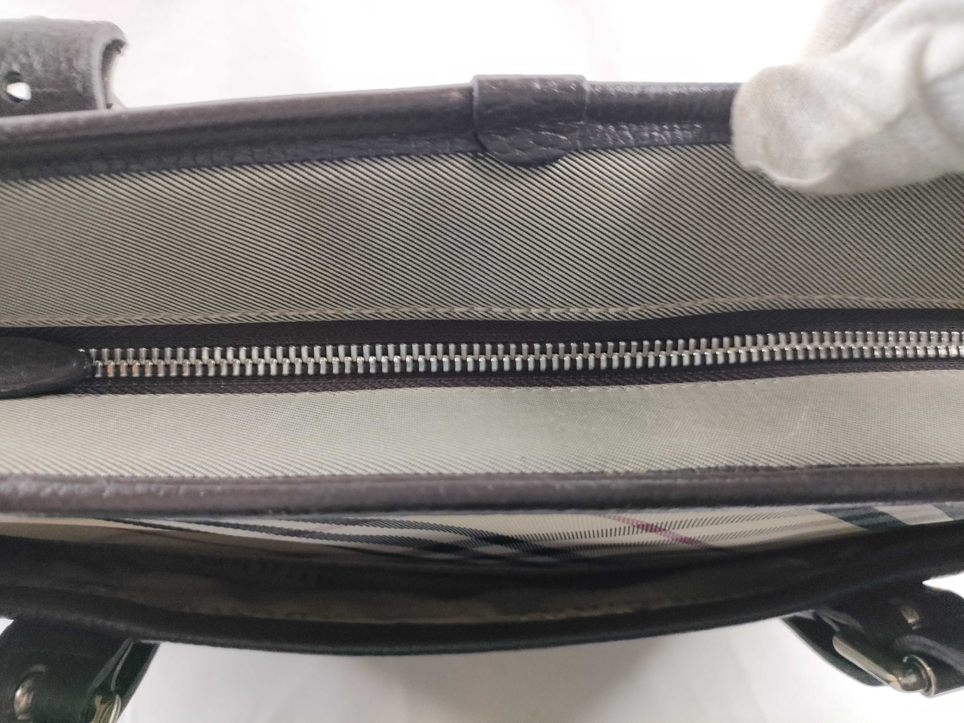 Briefcase Tote Bag, Khaki Nylon Leather Tote Bag — view 9