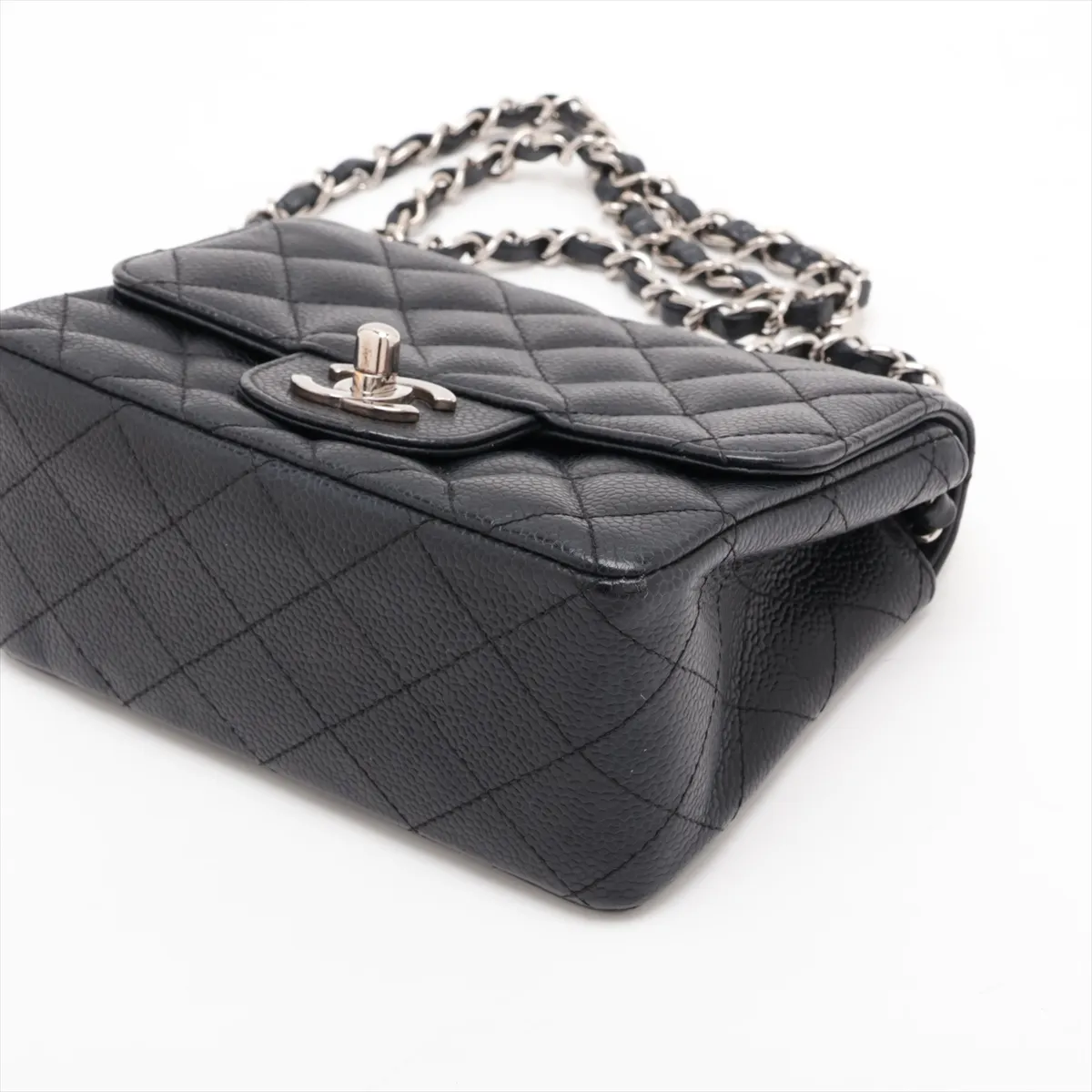 Mini Matelassé 17 Caviar Skin Single Flap Single Chain Bag, Black with Silver Hardware, 22679927, Serial Number , A35200 — view 3