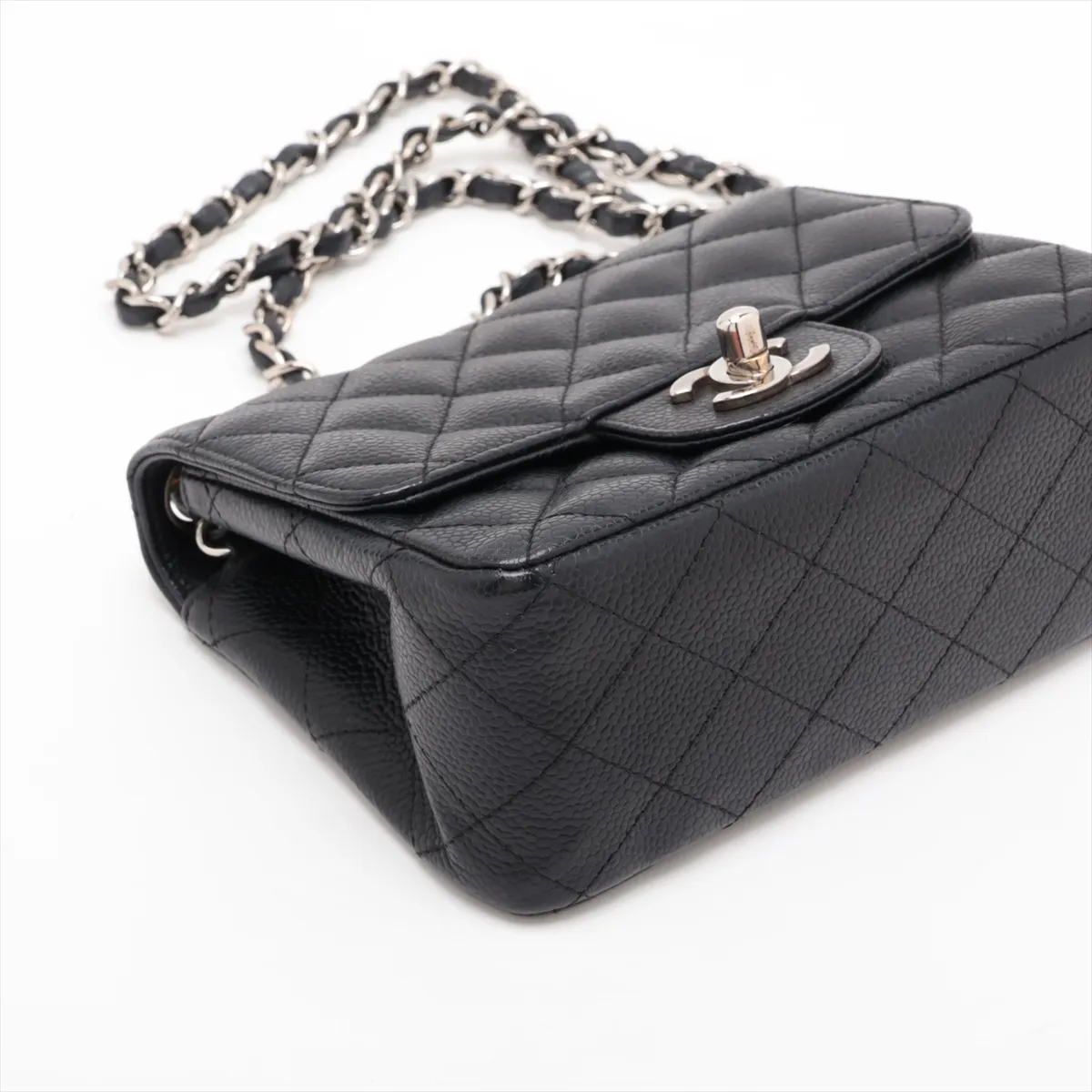 Mini Matelassé 17 Caviar Skin Single Flap Single Chain Bag, Black with Silver Hardware, 22679927, Serial Number , A35200 — view 4