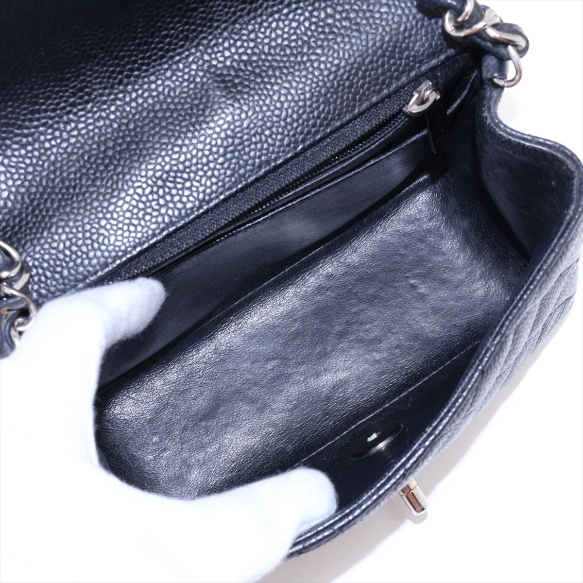 Mini Matelassé 17 Caviar Skin Single Flap Single Chain Bag, Black with Silver Hardware, 22679927, Serial Number , A35200 — view 6