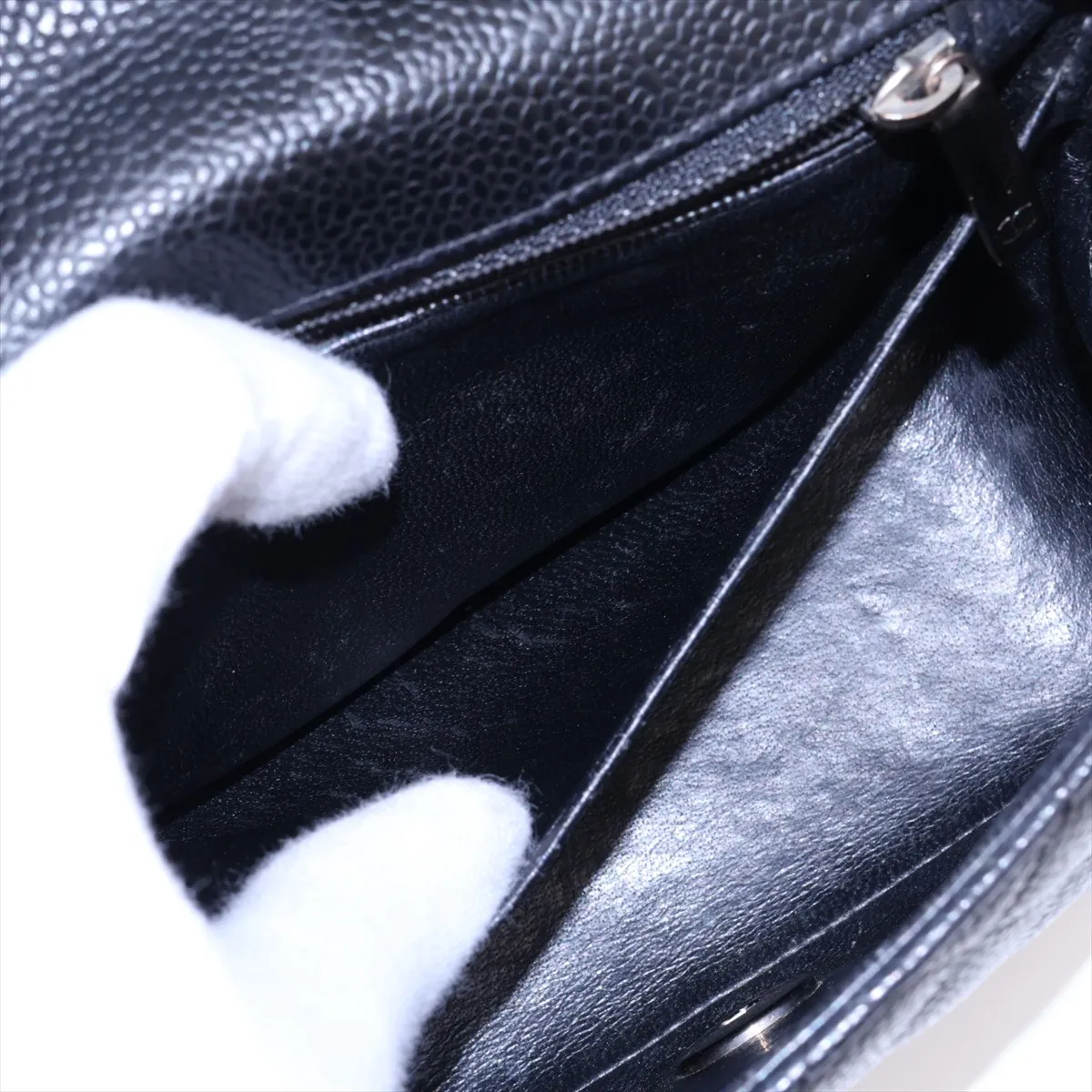 Mini Matelassé 17 Caviar Skin Single Flap Single Chain Bag, Black with Silver Hardware, 22679927, Serial Number , A35200 — view 8