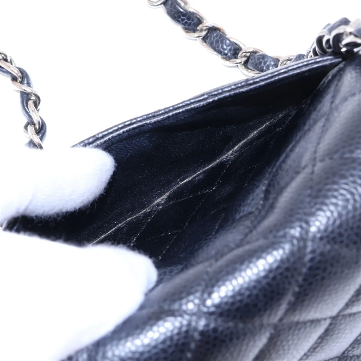 Mini Matelassé 17 Caviar Skin Single Flap Single Chain Bag, Black with Silver Hardware, 22679927, Serial Number , A35200 — view 9