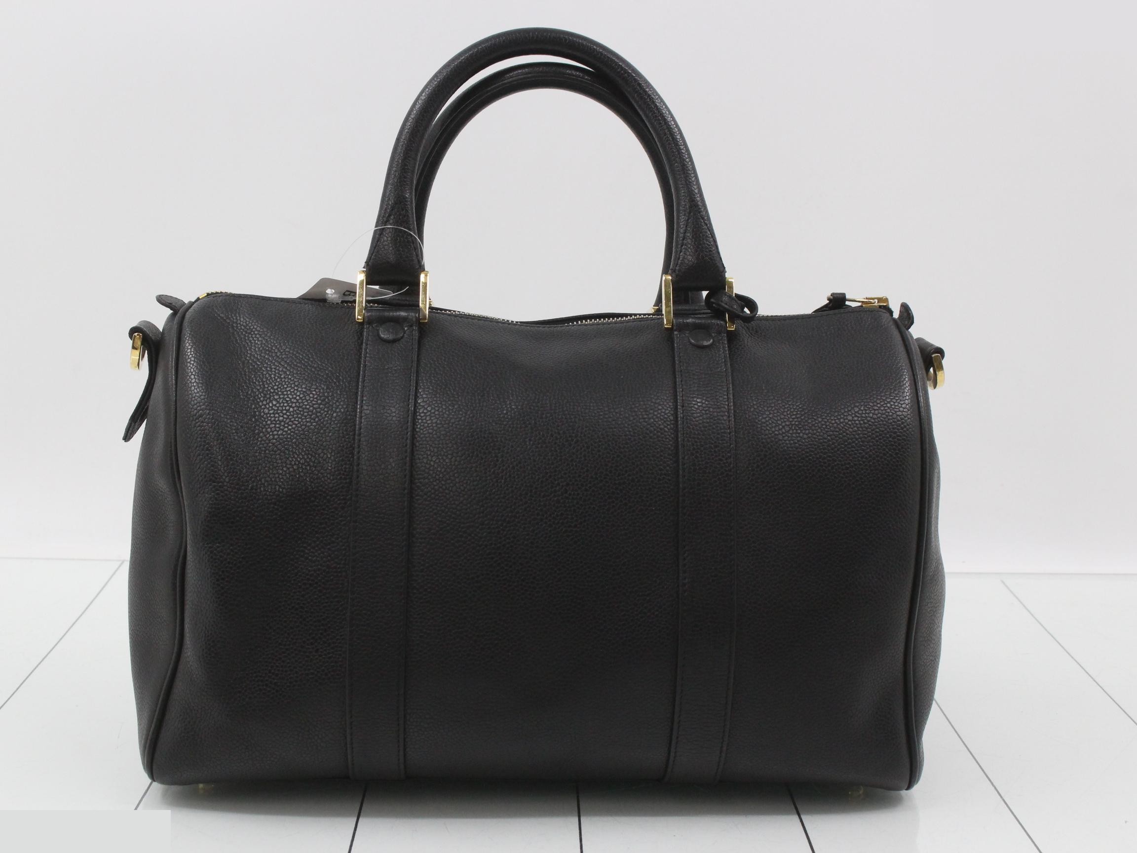 Caviar leather Boston bag with plate charm and Coco Mark logo, black, gold hardware. — view 2