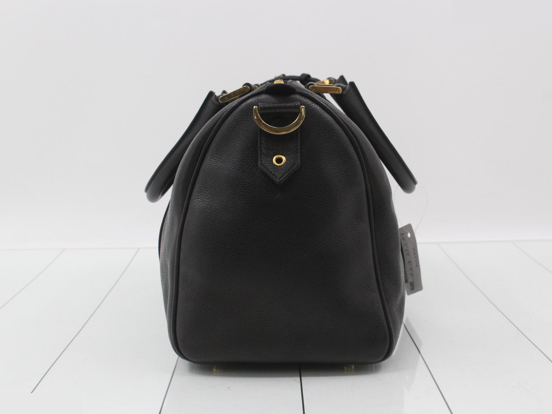 Caviar leather Boston bag with plate charm and Coco Mark logo, black, gold hardware. — view 3