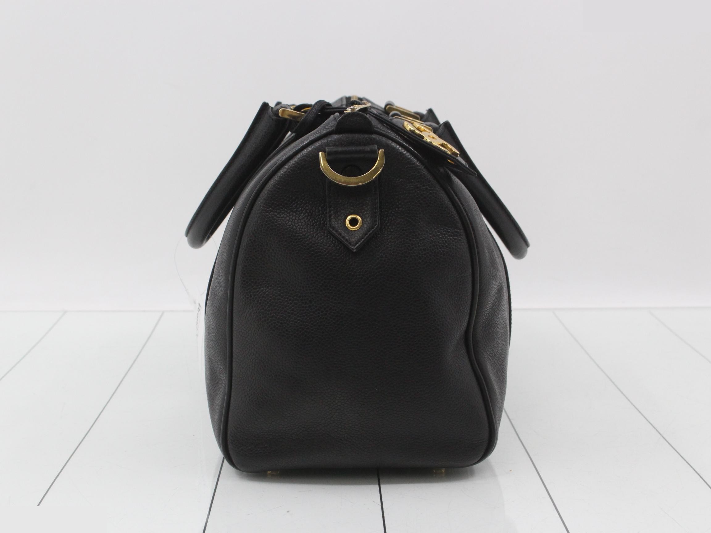 Caviar leather Boston bag with plate charm and Coco Mark logo, black, gold hardware. — view 4