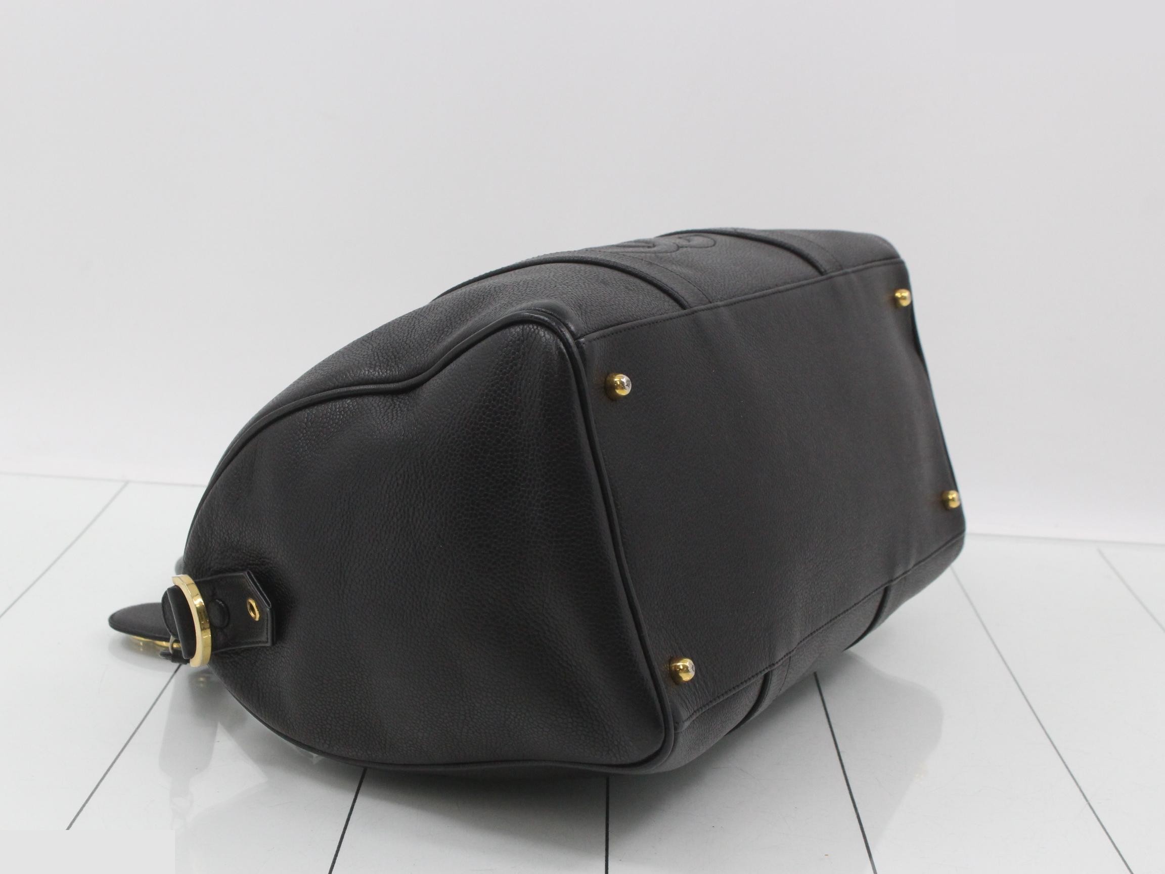 Caviar leather Boston bag with plate charm and Coco Mark logo, black, gold hardware. — view 5