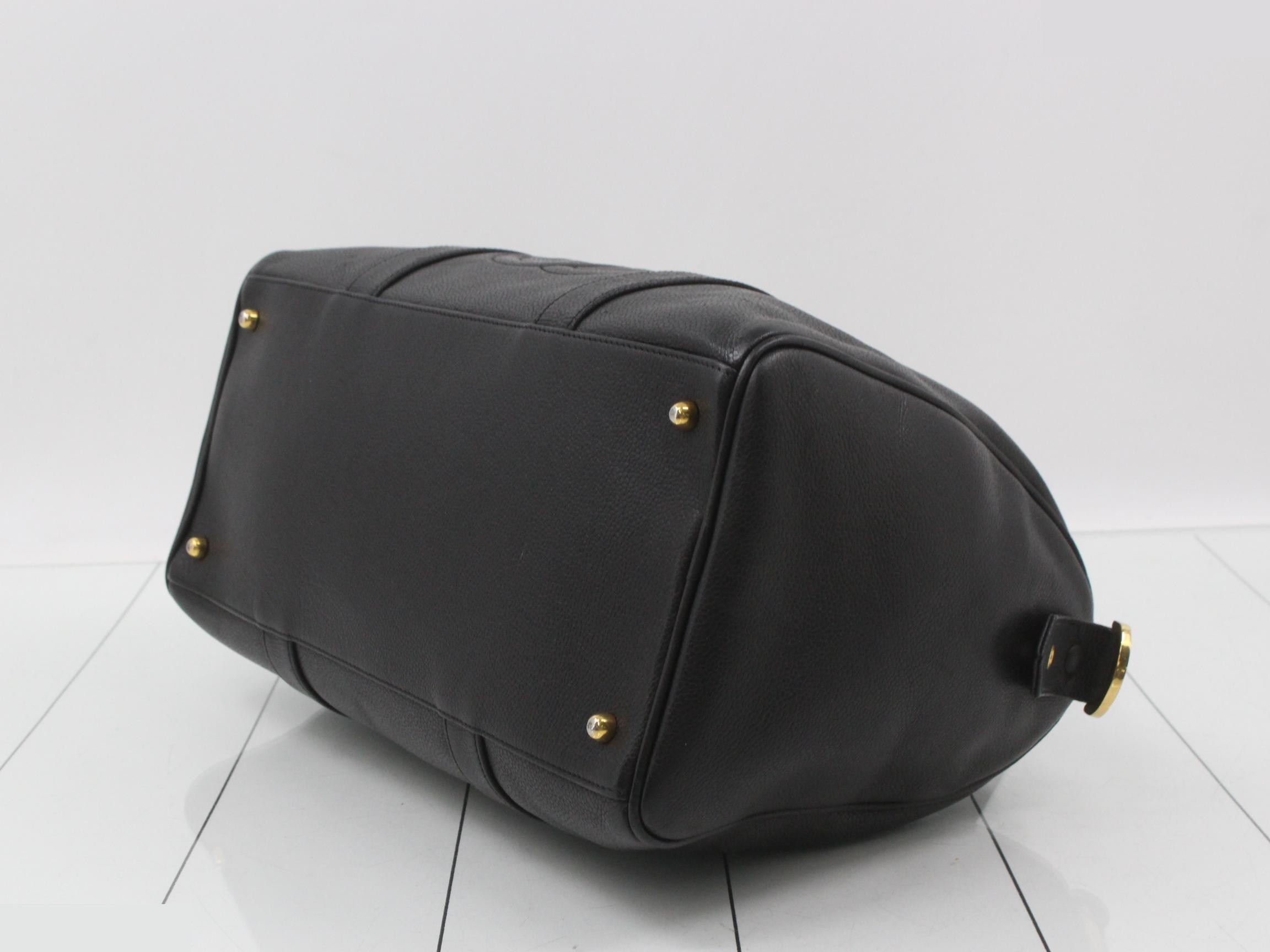 Caviar leather Boston bag with plate charm and Coco Mark logo, black, gold hardware. — view 6
