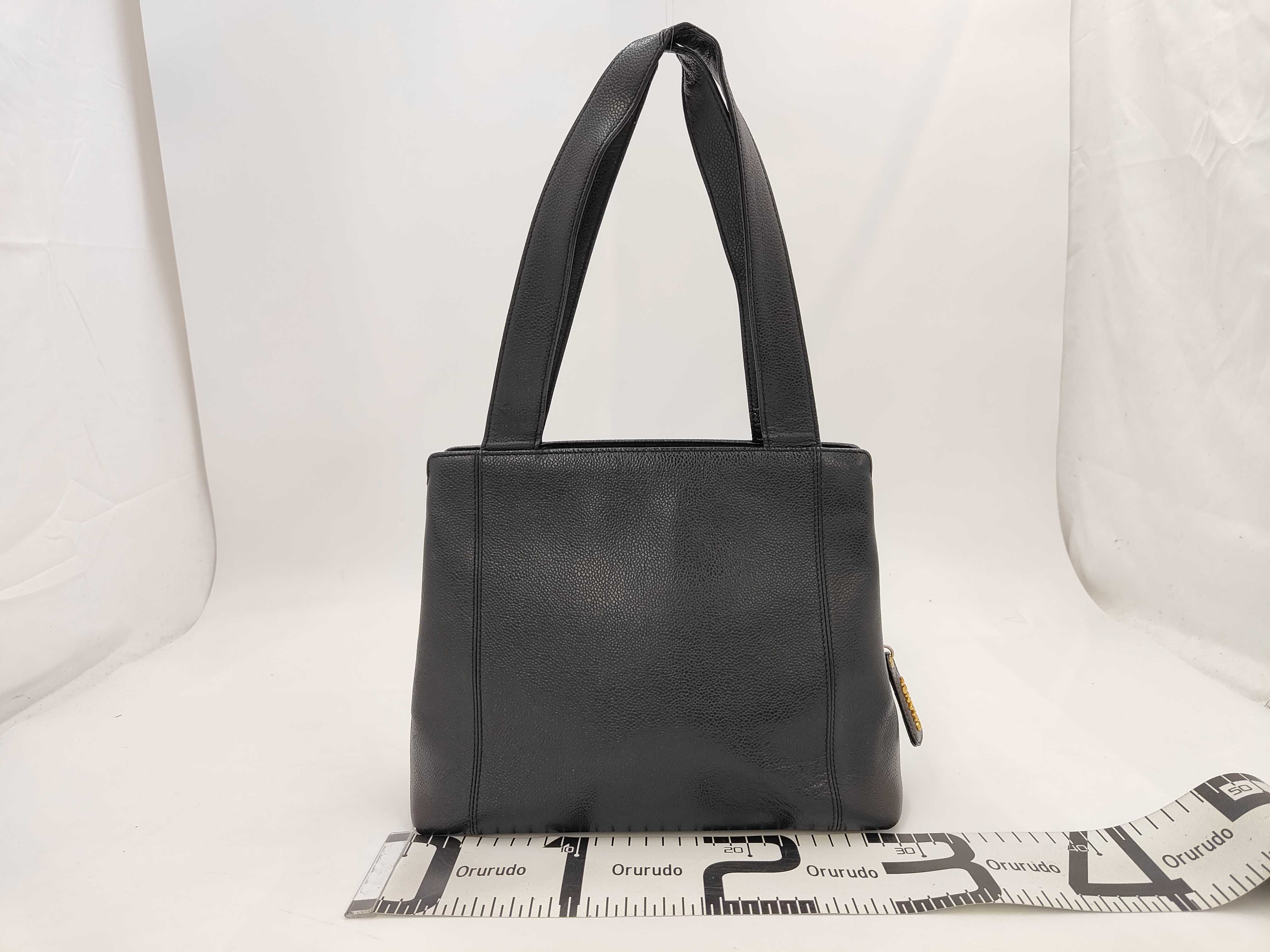 Caviar Skin Logo Tote Bag, Black, with sticker, torn inner pocket, W31cm. — view 2