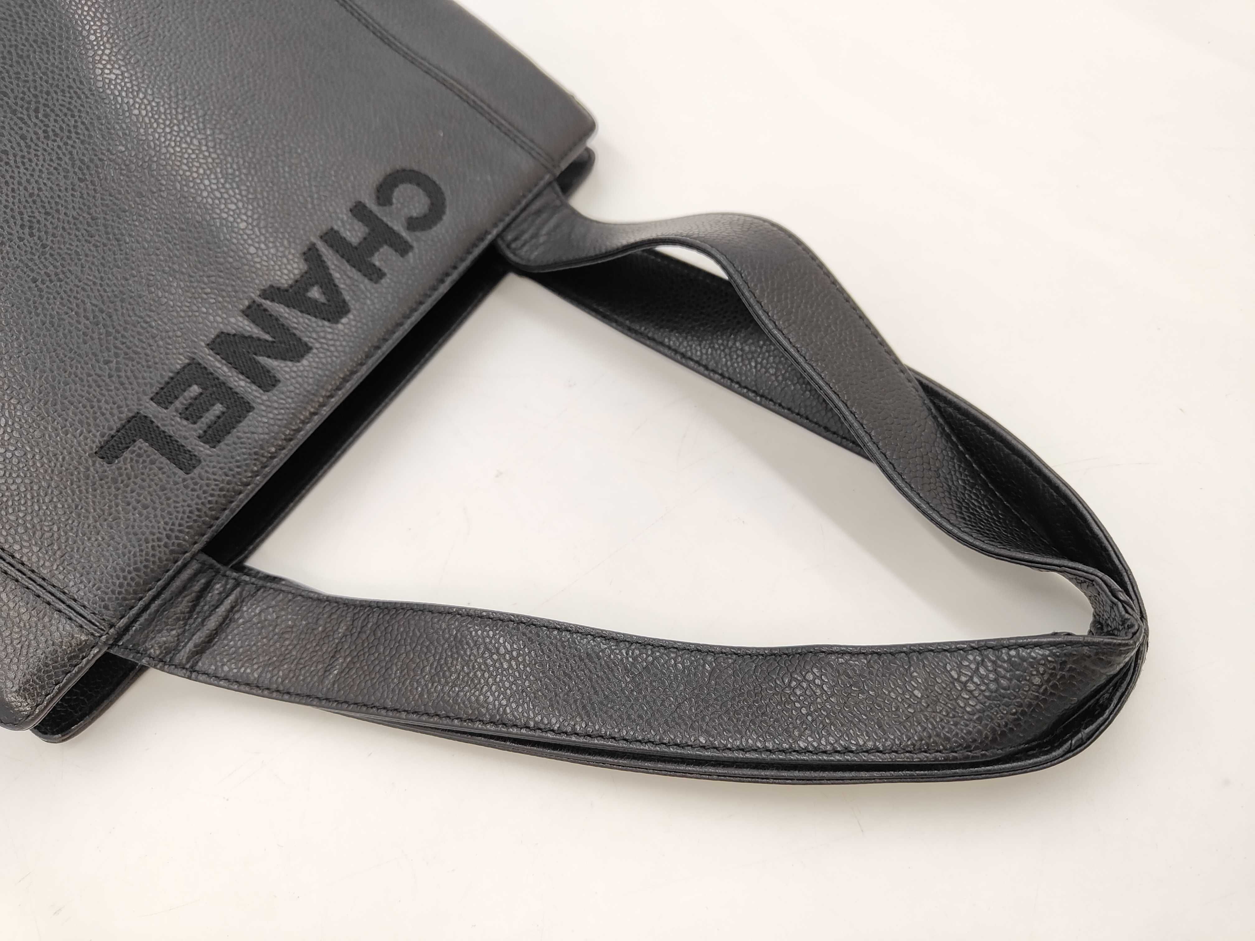 Caviar Skin Logo Tote Bag, Black, with sticker, torn inner pocket, W31cm. — view 4