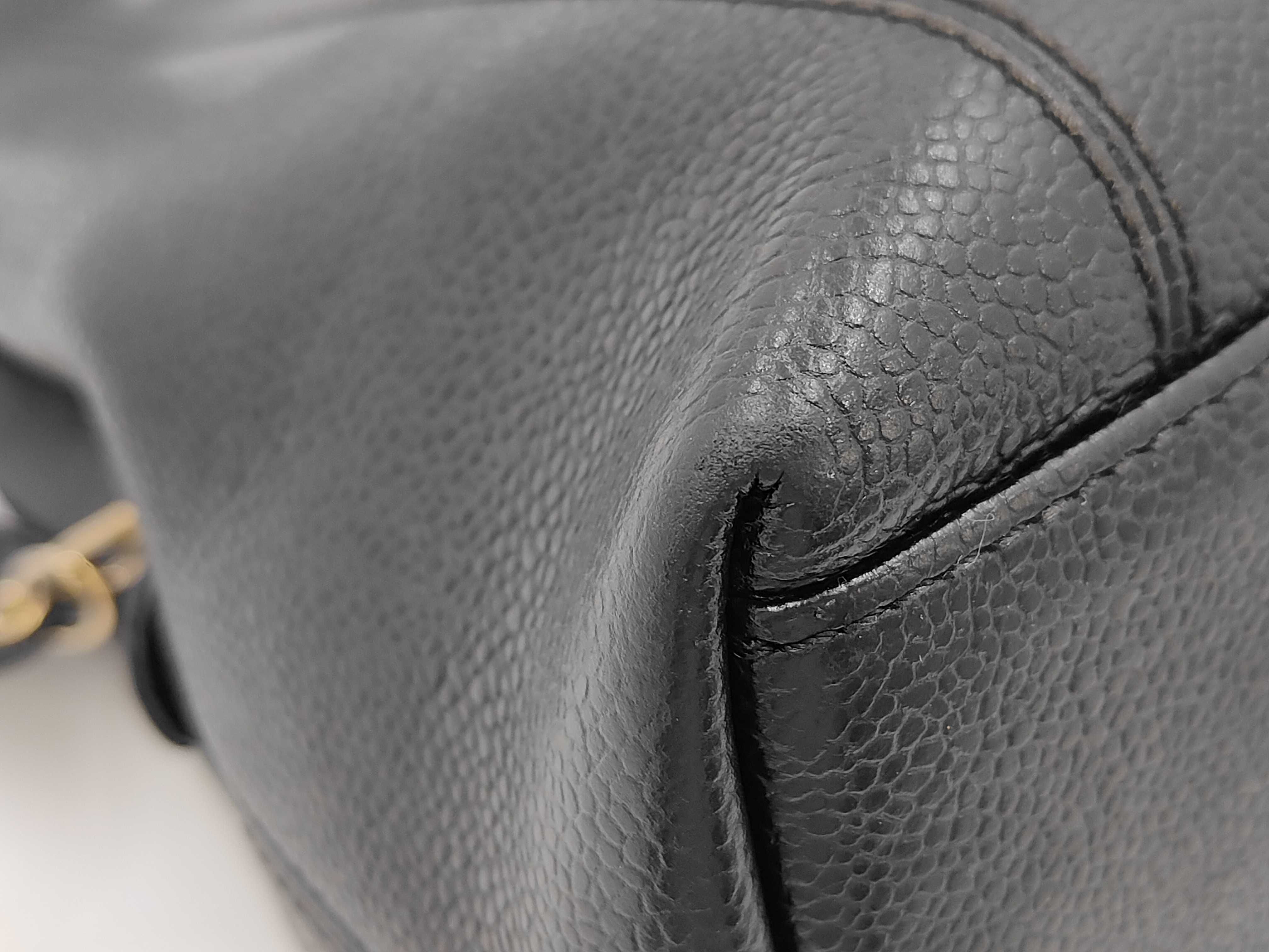 Caviar Skin Logo Tote Bag, Black, with sticker, torn inner pocket, W31cm. — view 6