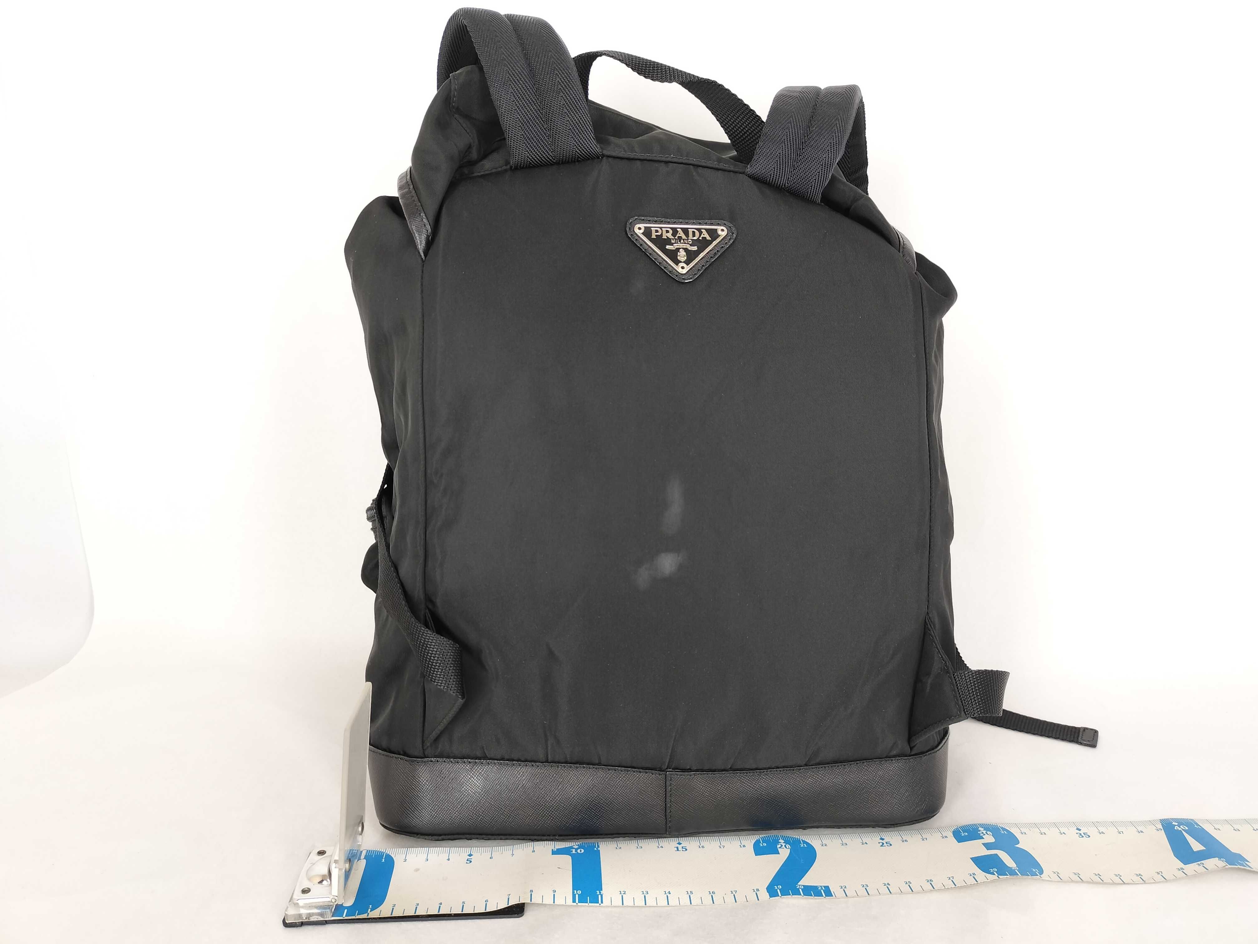 Nylon Prada Backpack, Black, Triangle Plate Backpack — view 2