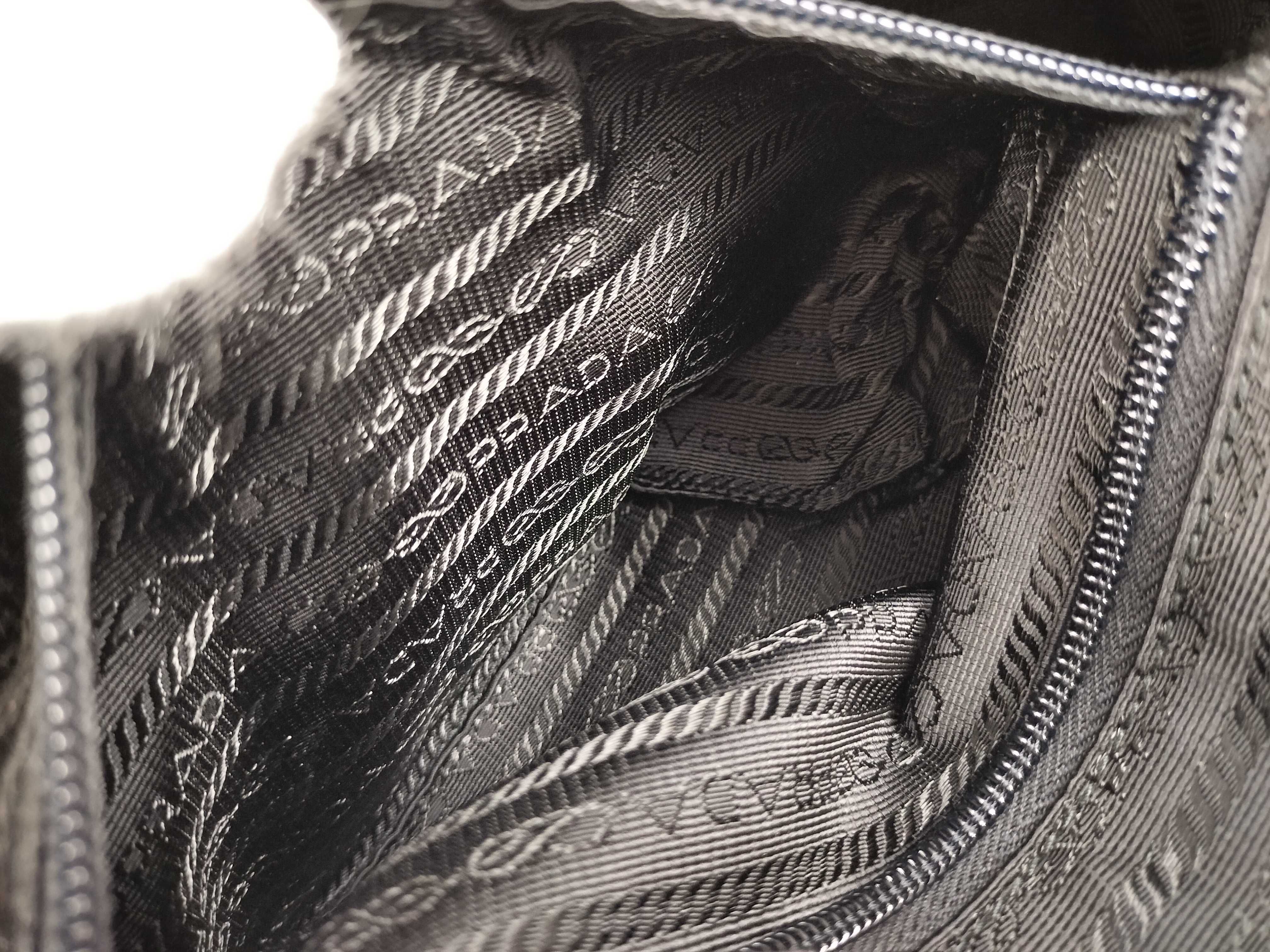Nylon Prada Backpack, Black, Triangle Plate Backpack — view 11