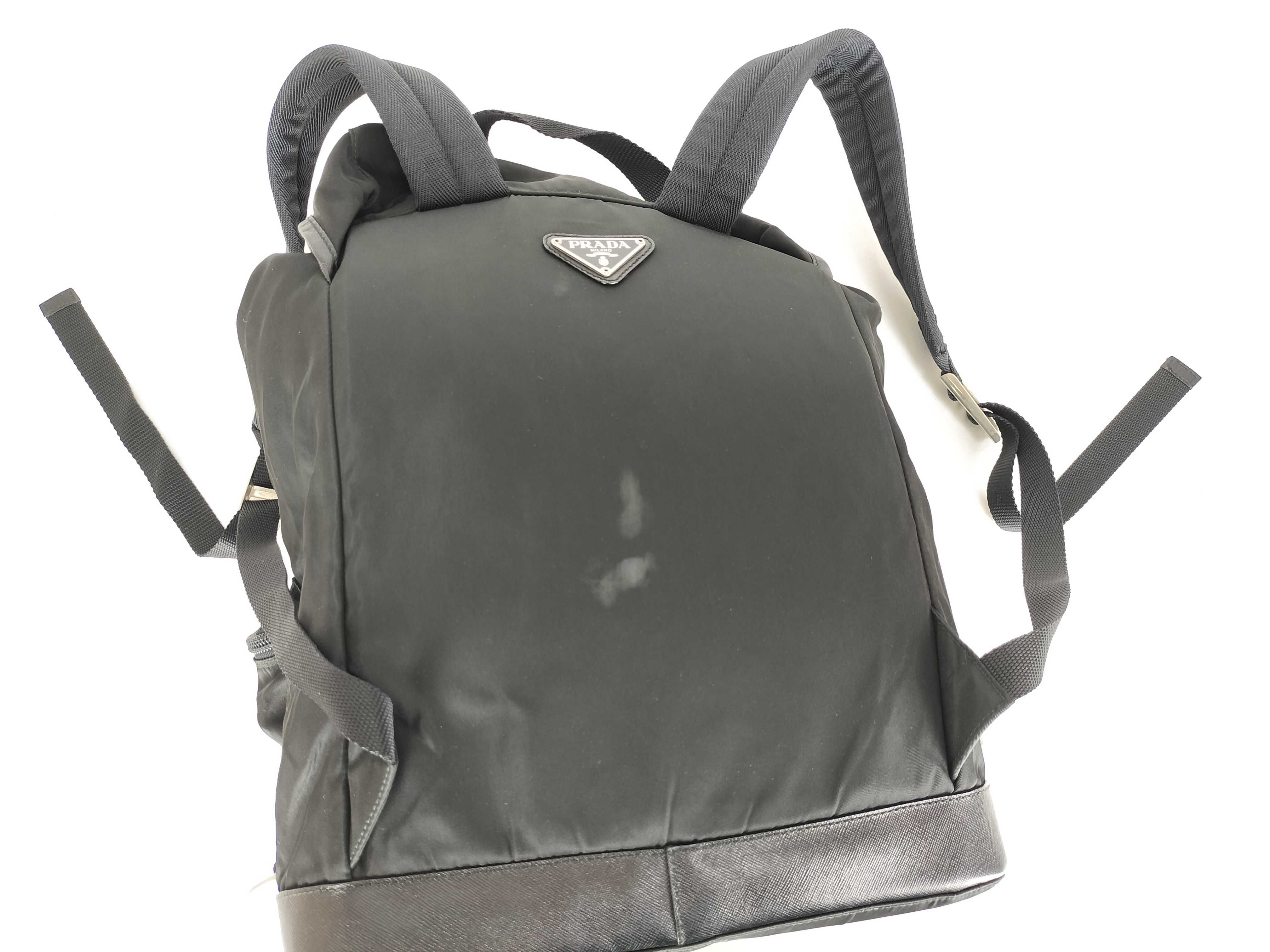Nylon Prada Backpack, Black, Triangle Plate Backpack — view 3