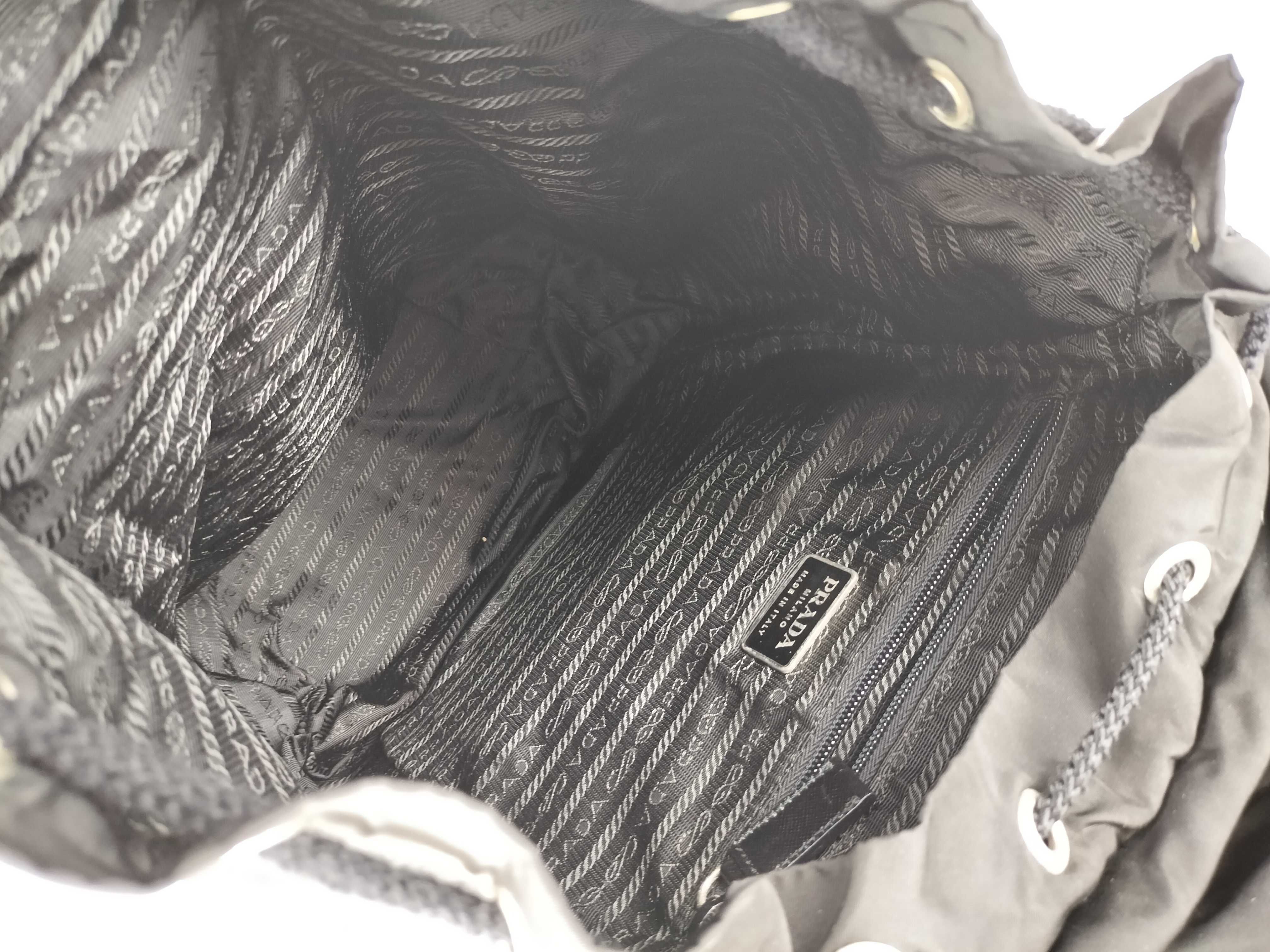 Nylon Prada Backpack, Black, Triangle Plate Backpack — view 10