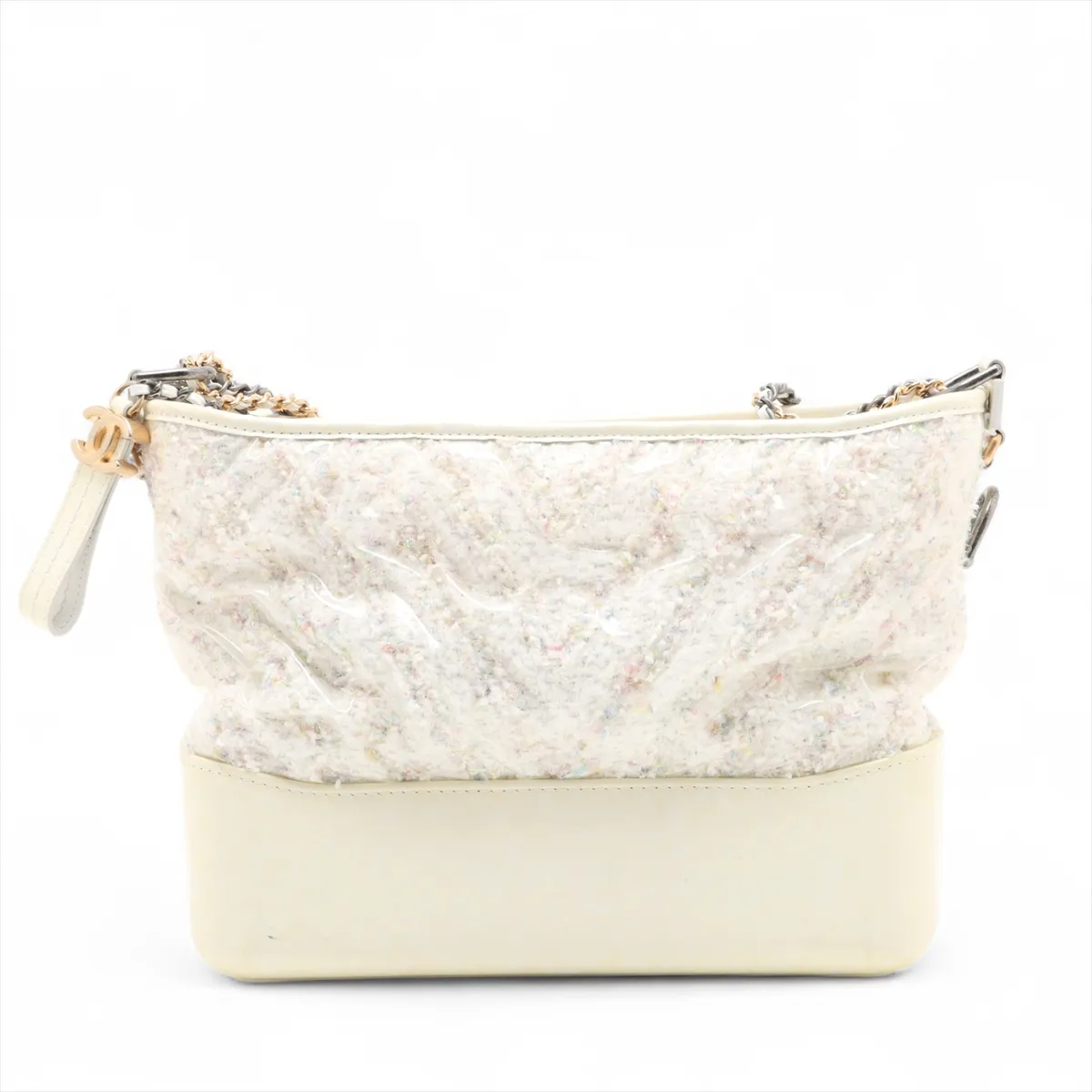 Gabriel de Chanel vinyl x leather x tweed chain shoulder bag white gold x silver hardware 25899002 25th series — view 2