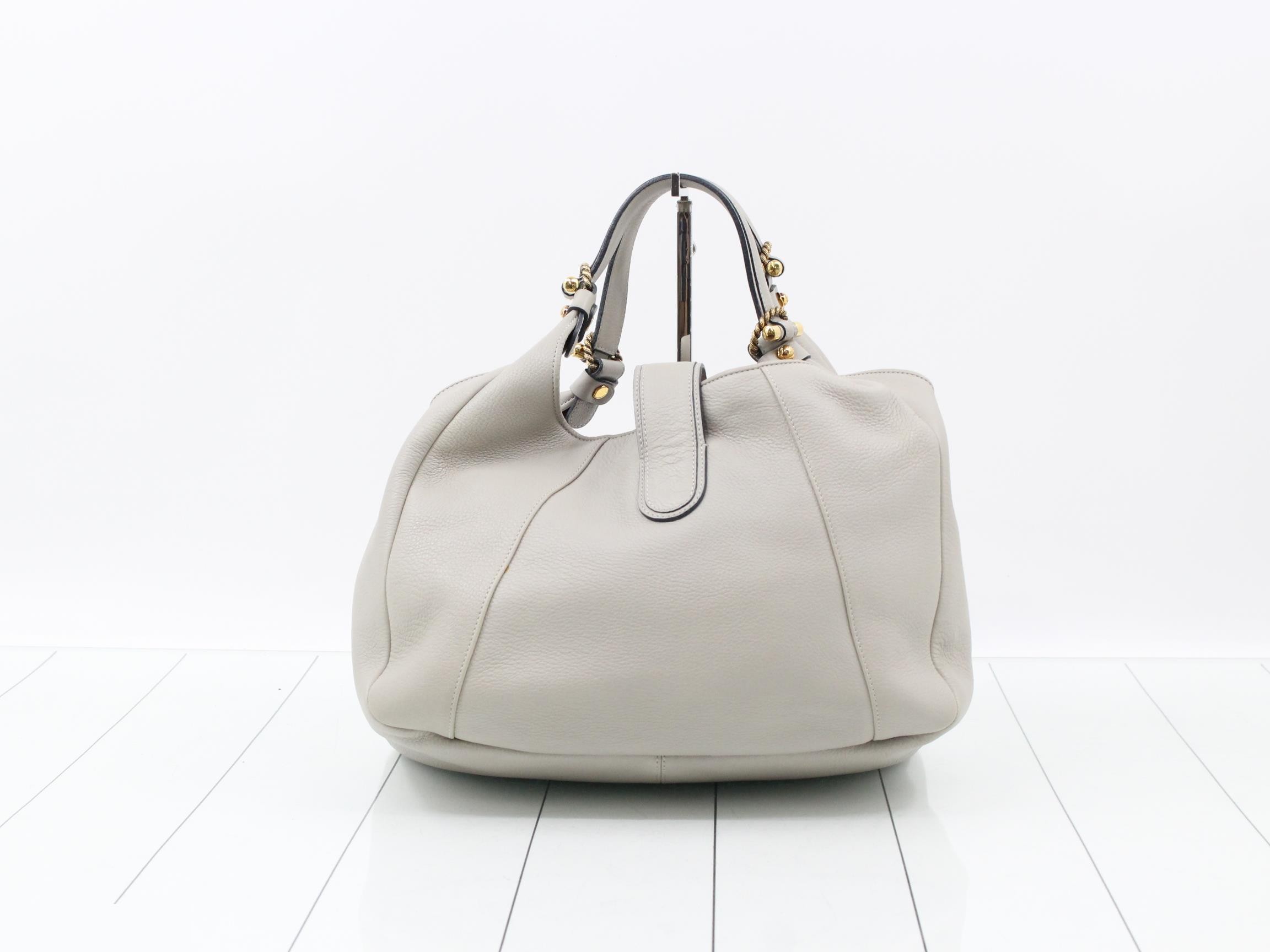 Carrie Hobo Tote Bag, Light Gray Leather — view 2