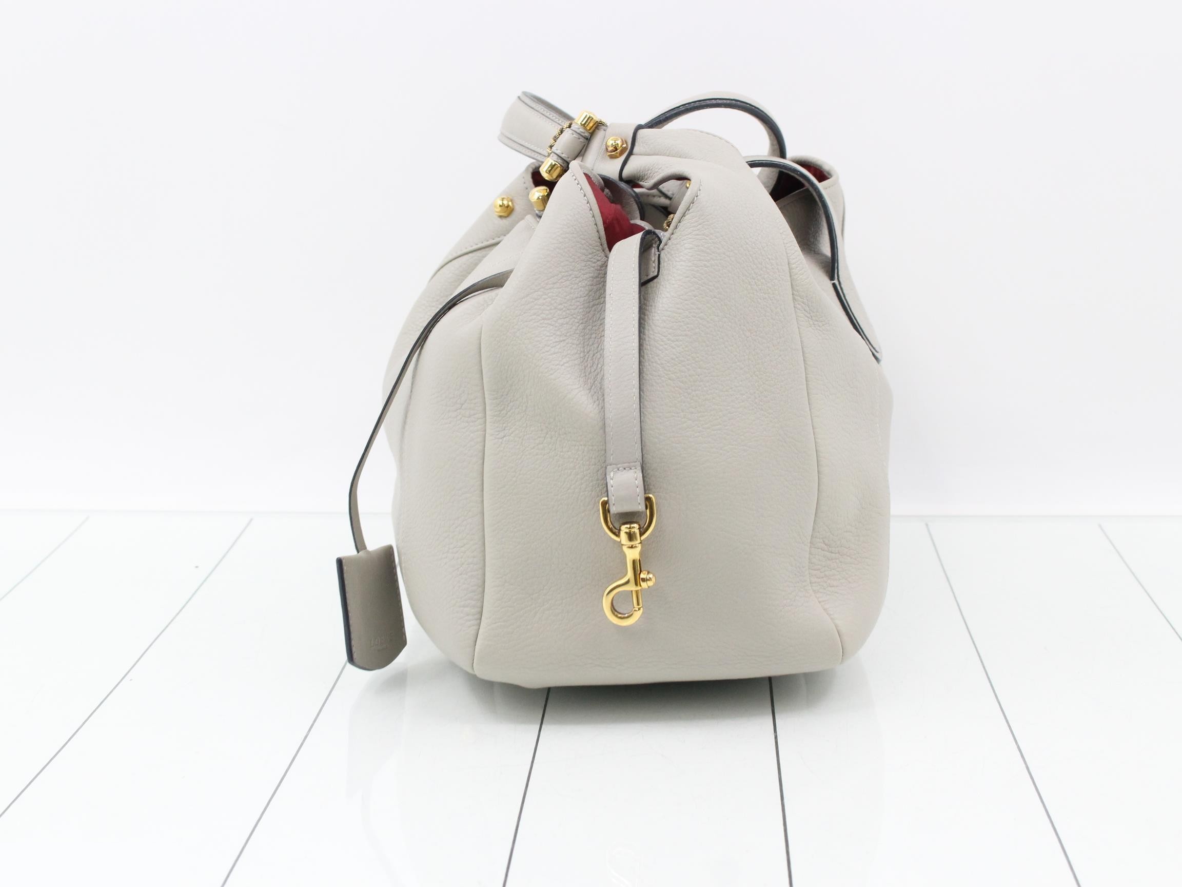 Carrie Hobo Tote Bag, Light Gray Leather — view 3