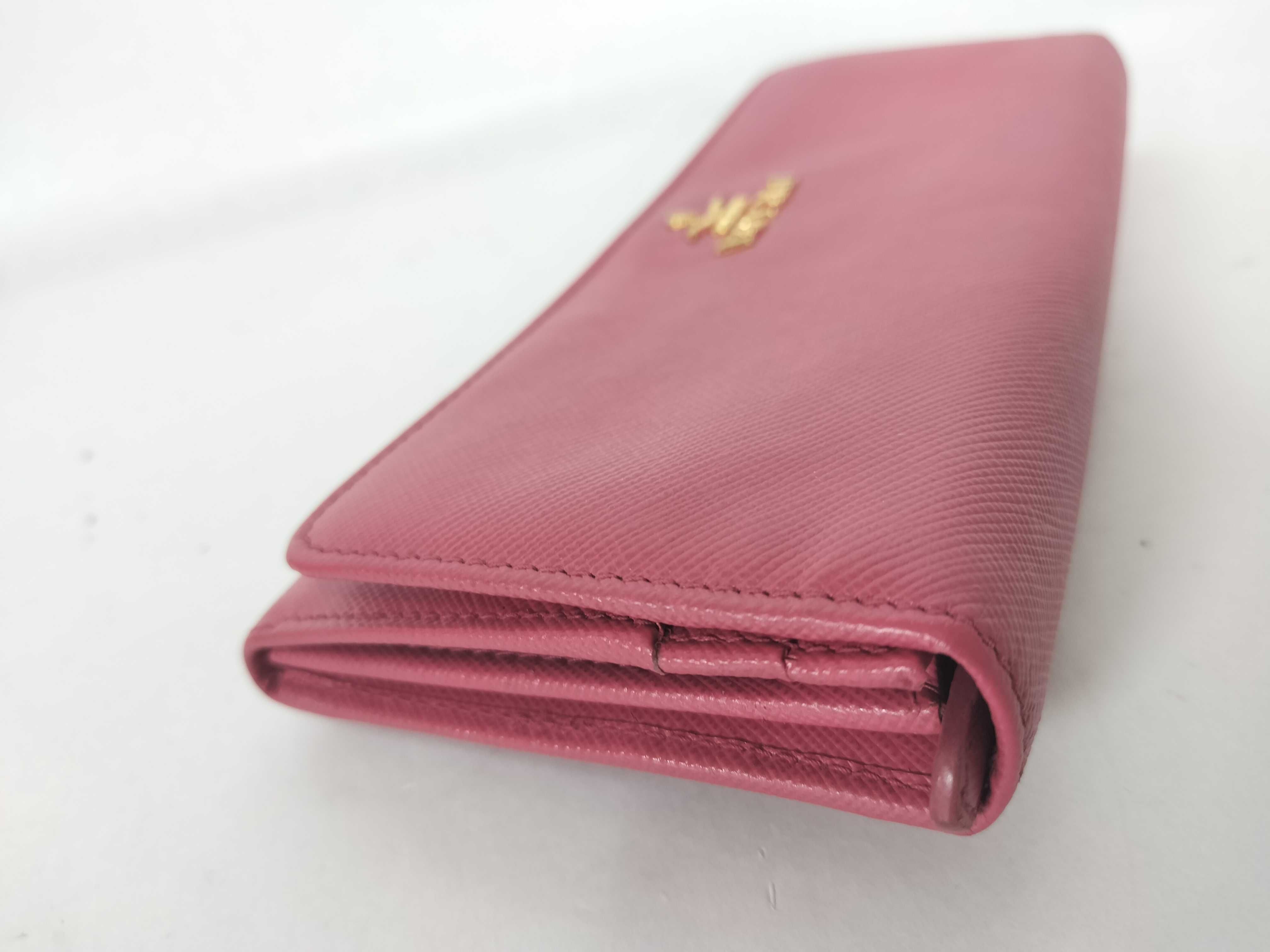 Saffiano Leather Bi-fold Long Wallet, Coin Purse, Billfold, Women's, Pink — view 3