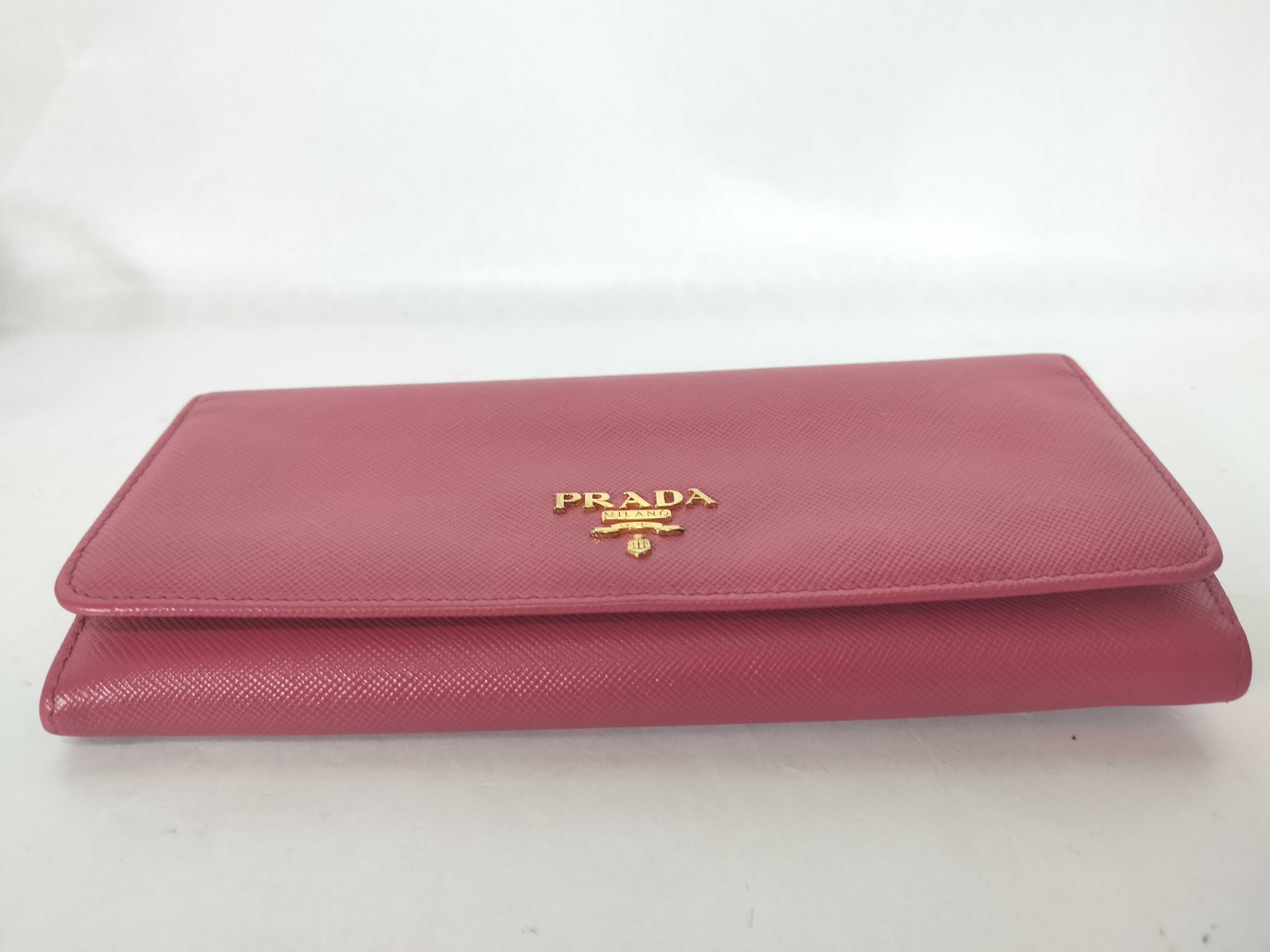 Saffiano Leather Bi-fold Long Wallet, Coin Purse, Billfold, Women's, Pink — view 4