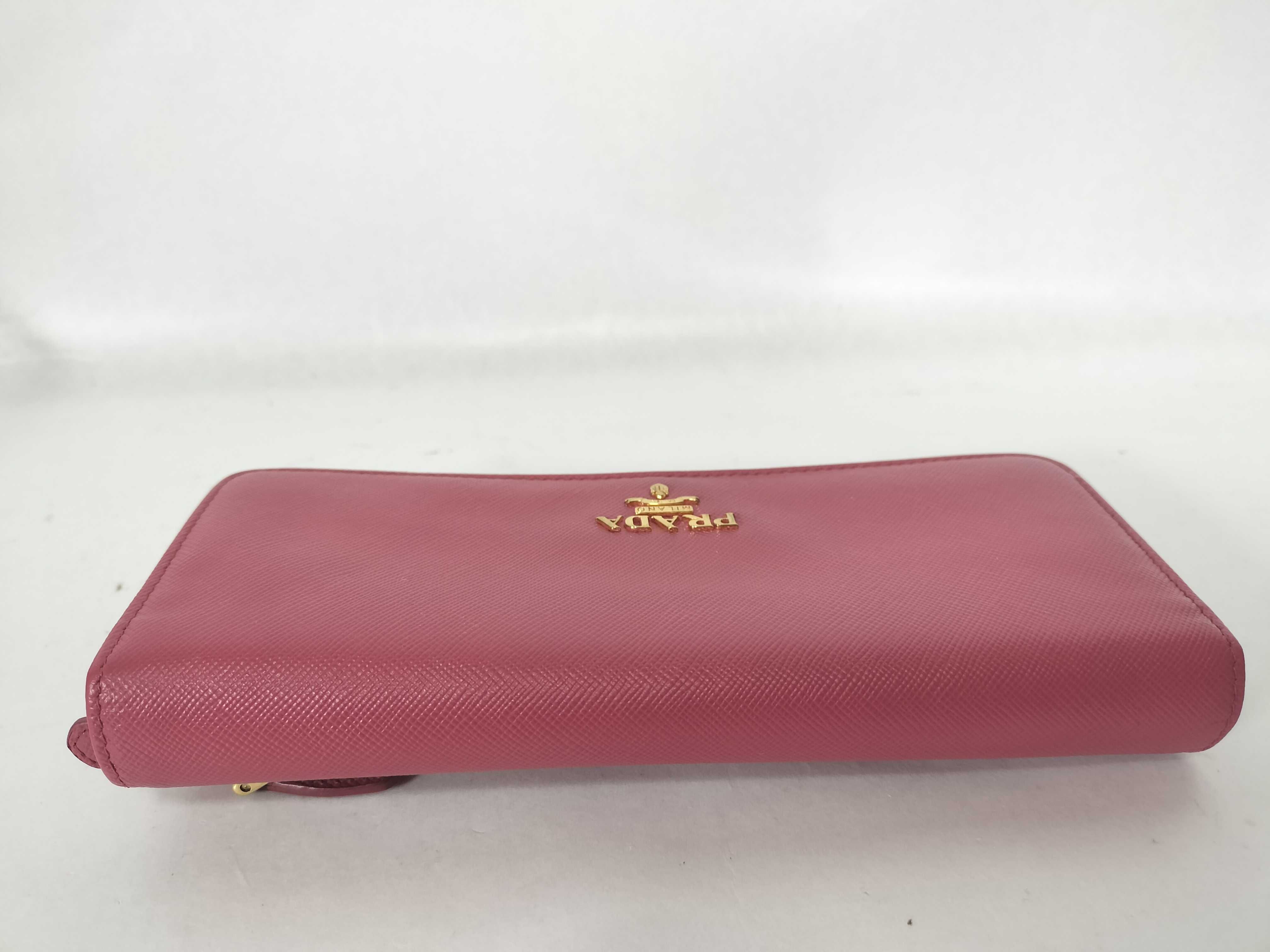 Saffiano Leather Bi-fold Long Wallet, Coin Purse, Billfold, Women's, Pink — view 5