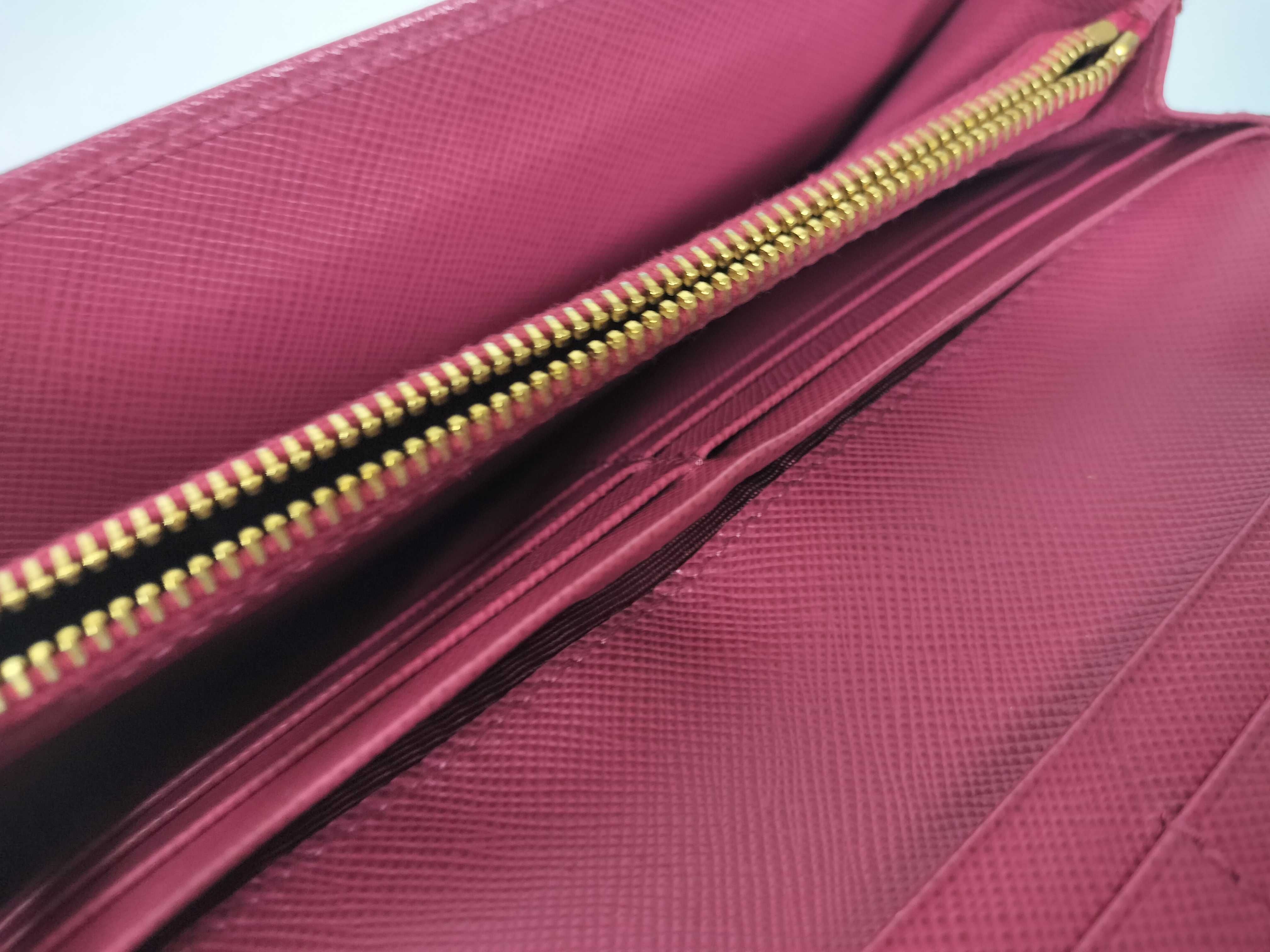 Saffiano Leather Bi-fold Long Wallet, Coin Purse, Billfold, Women's, Pink — view 9
