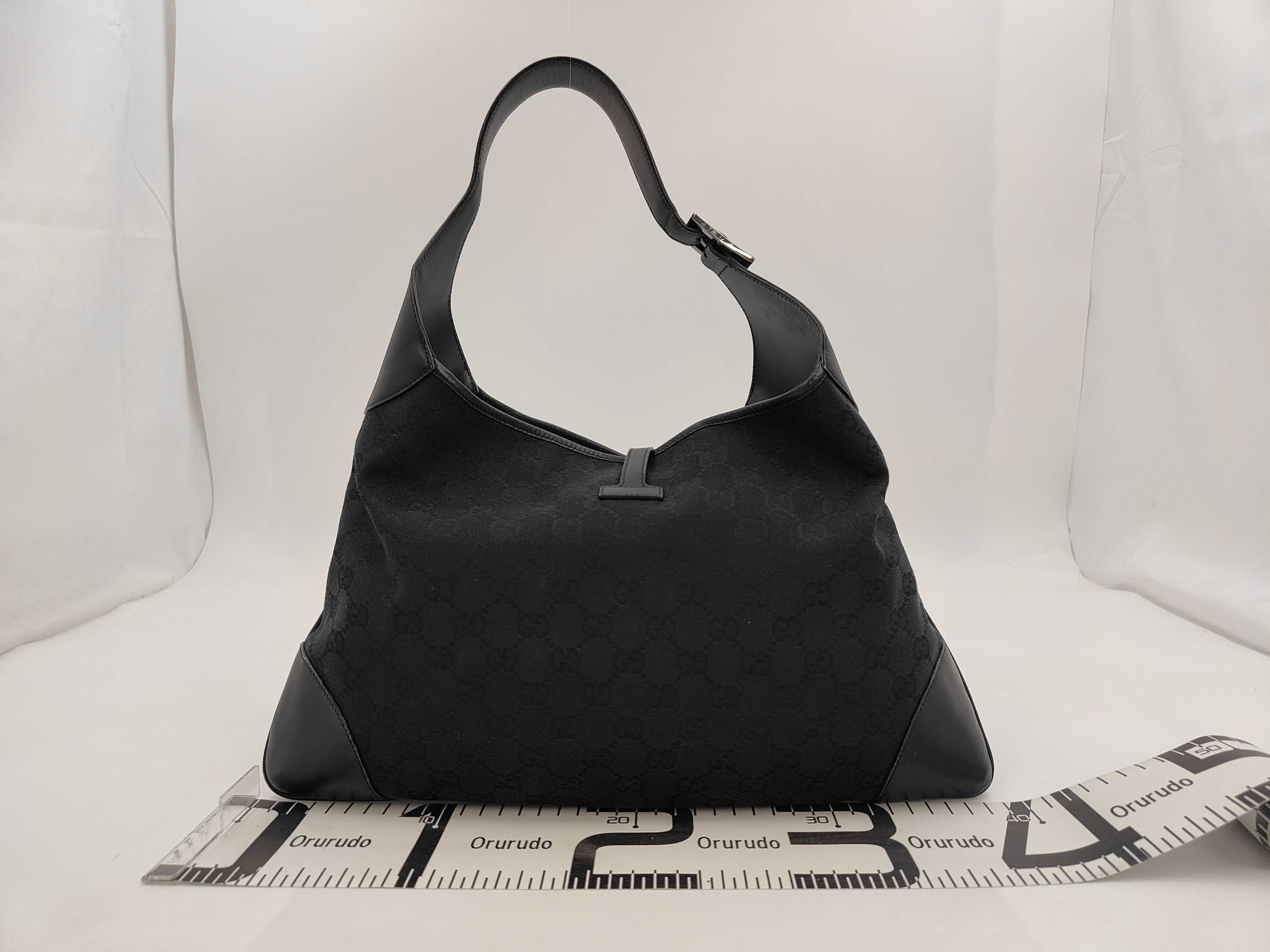 GG Canvas Black Leather Jackie Shoulder Bag — view 2