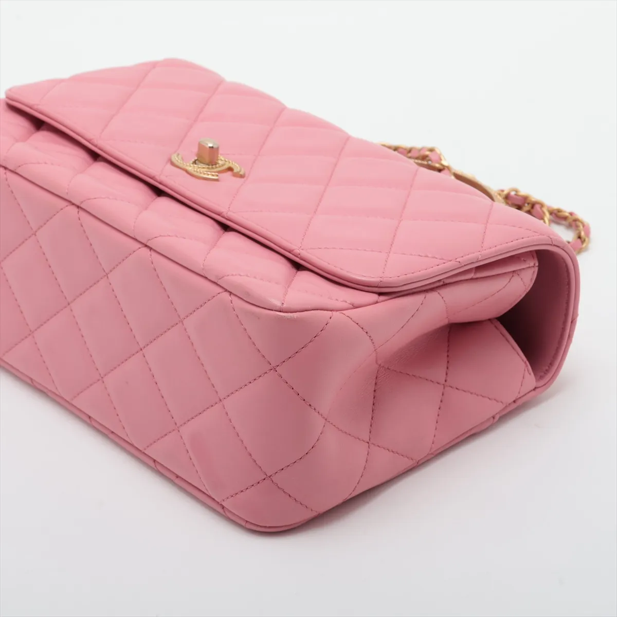 Matelassé Lambskin 2-Way Handbag, Top Handle, Pink, Gold Hardware, LEX8N7K5, Random Plate, AS4233 — view 3
