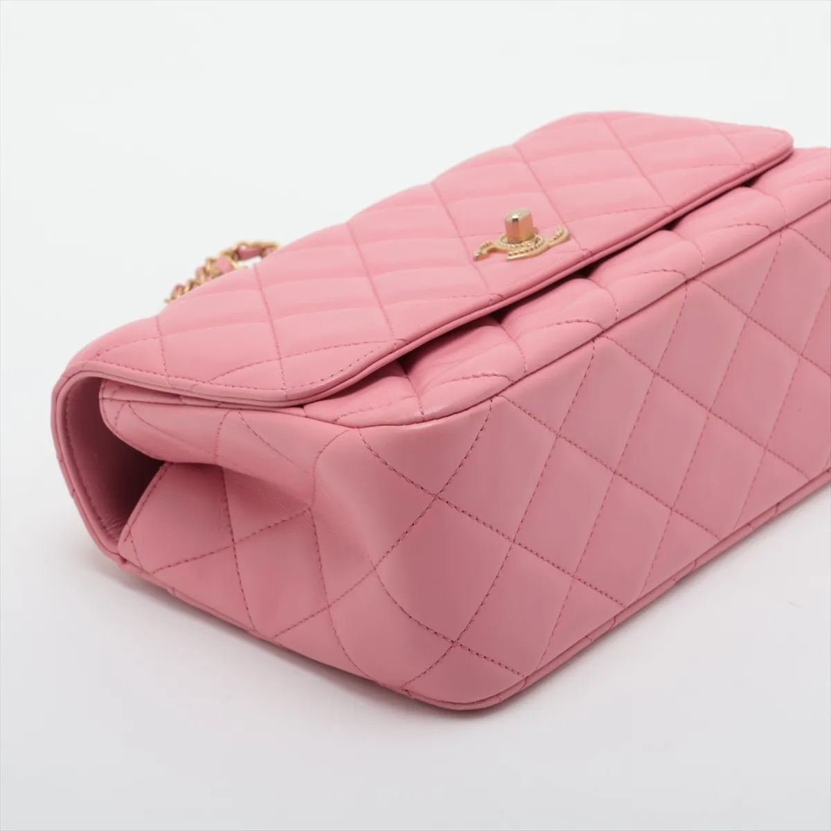 Matelassé Lambskin 2-Way Handbag, Top Handle, Pink, Gold Hardware, LEX8N7K5, Random Plate, AS4233 — view 4