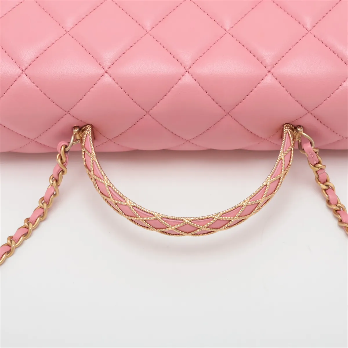 Matelassé Lambskin 2-Way Handbag, Top Handle, Pink, Gold Hardware, LEX8N7K5, Random Plate, AS4233 — view 5
