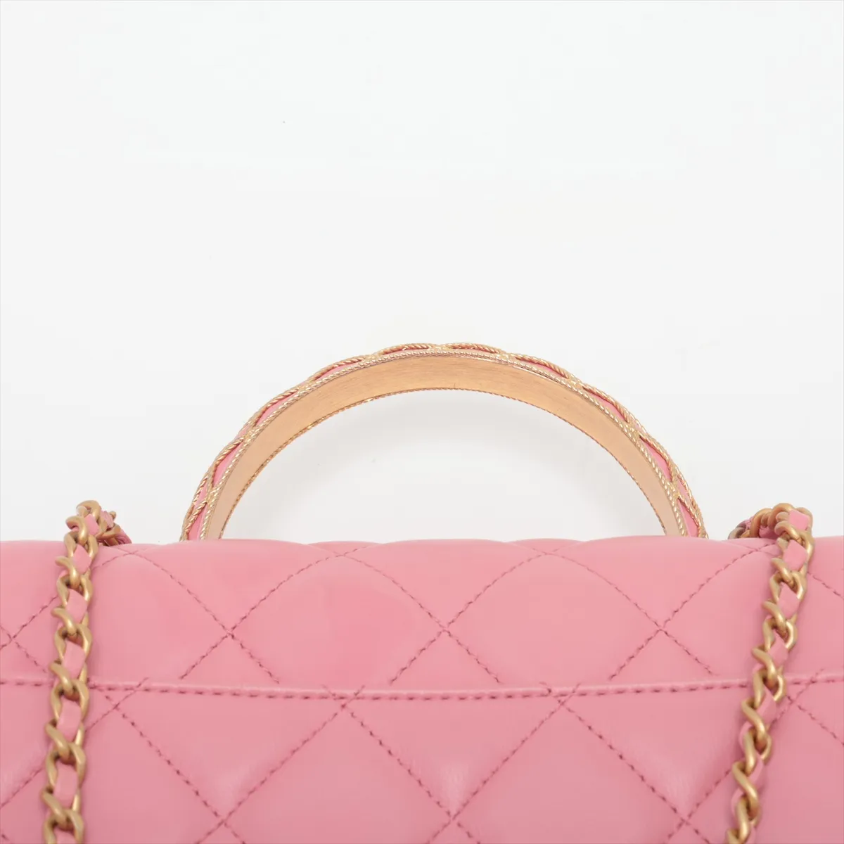 Matelassé Lambskin 2-Way Handbag, Top Handle, Pink, Gold Hardware, LEX8N7K5, Random Plate, AS4233 — view 6