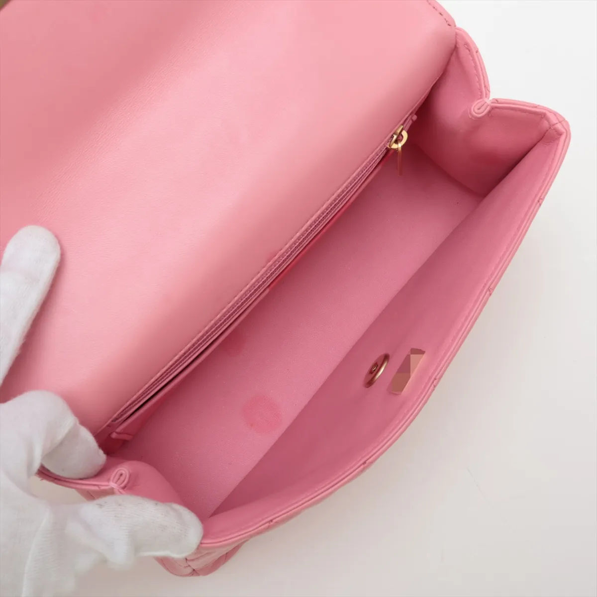 Matelassé Lambskin 2-Way Handbag, Top Handle, Pink, Gold Hardware, LEX8N7K5, Random Plate, AS4233 — view 8