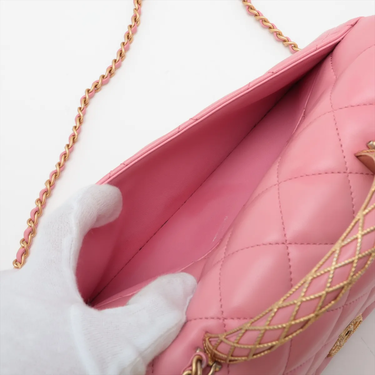 Matelassé Lambskin 2-Way Handbag, Top Handle, Pink, Gold Hardware, LEX8N7K5, Random Plate, AS4233 — view 9