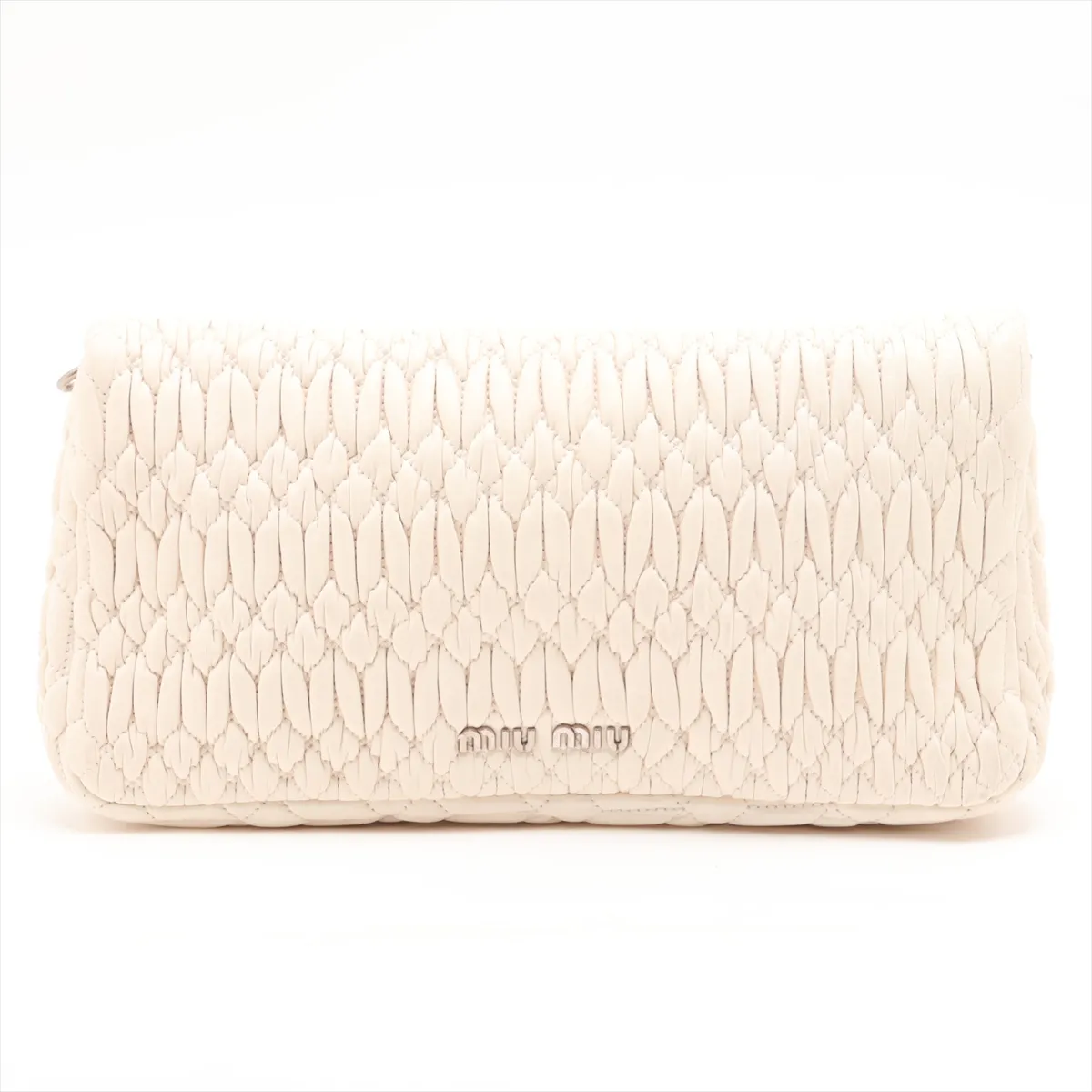 Matelassé Leather Shoulder Bag, White — view 2
