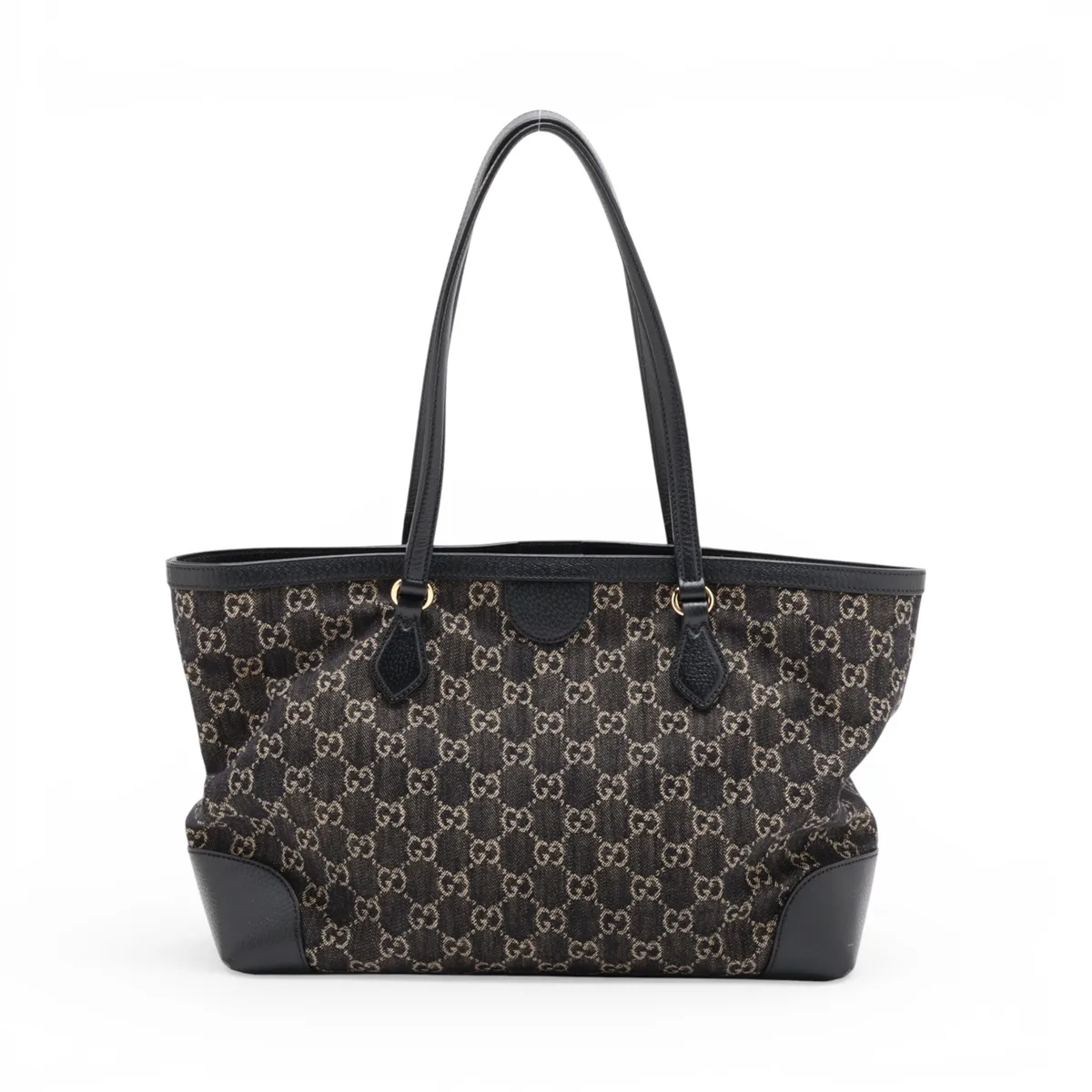 GG Denim x Leather Tote Bag Black 631685 — view 2