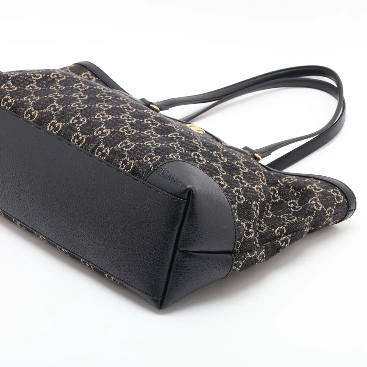 GG Denim x Leather Tote Bag Black 631685 — view 3