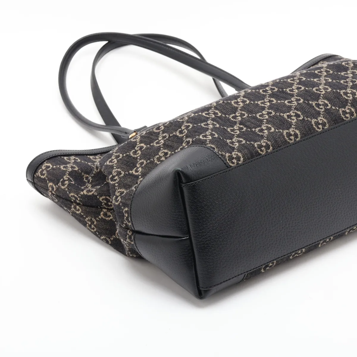 GG Denim x Leather Tote Bag Black 631685 — view 4
