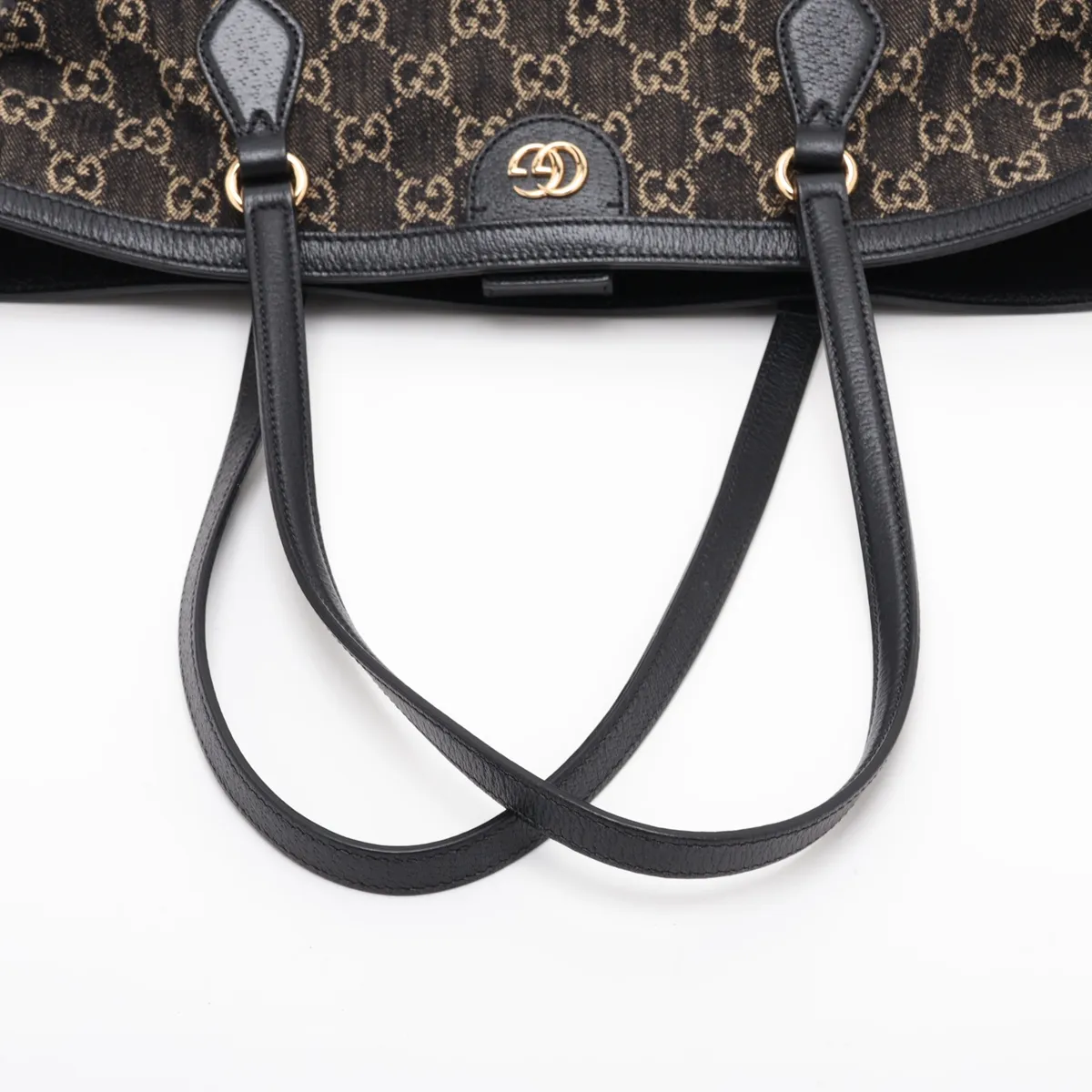 GG Denim x Leather Tote Bag Black 631685 — view 5