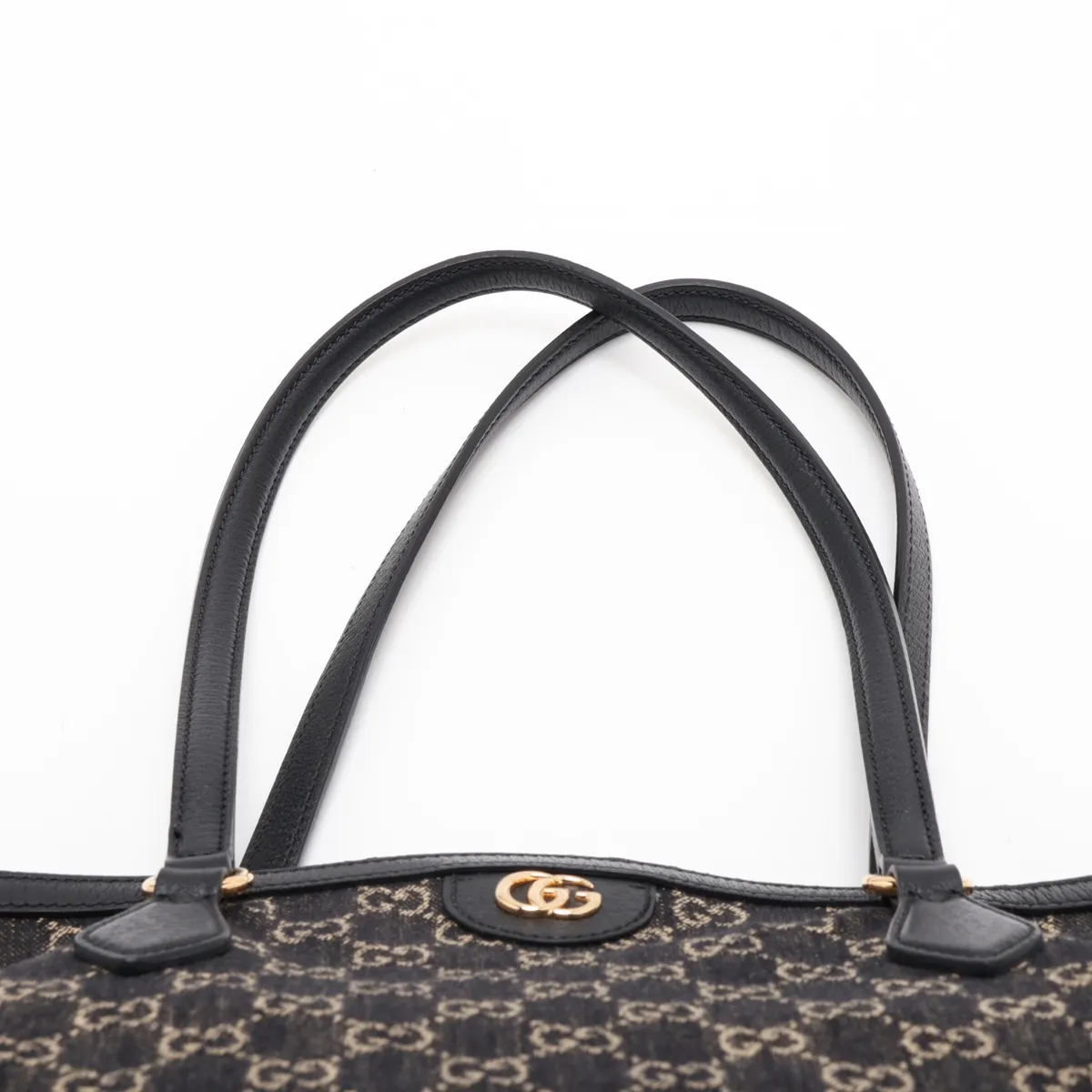 GG Denim x Leather Tote Bag Black 631685 — view 6