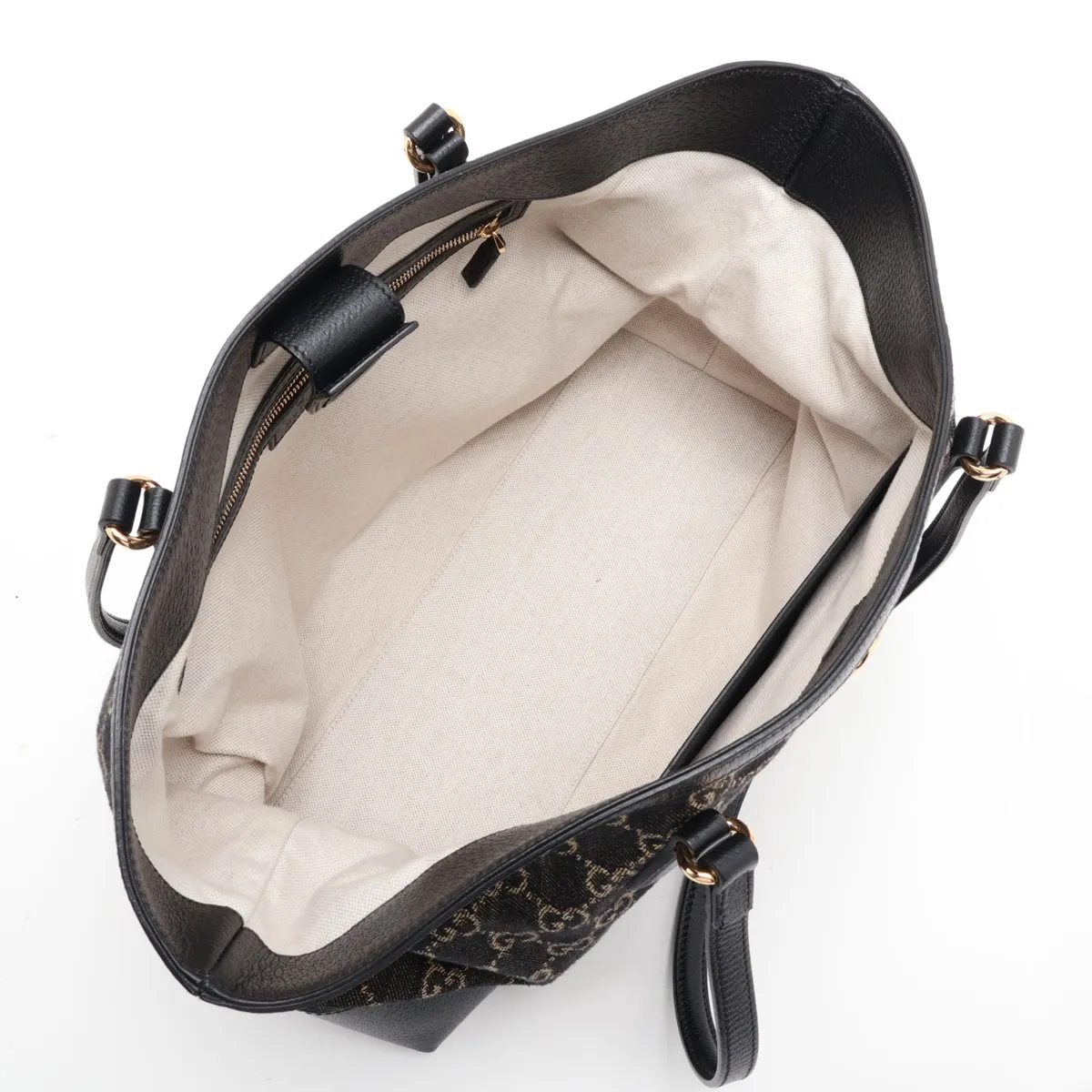 GG Denim x Leather Tote Bag Black 631685 — view 7