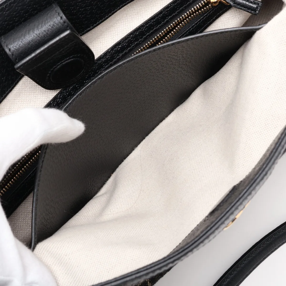 GG Denim x Leather Tote Bag Black 631685 — view 9