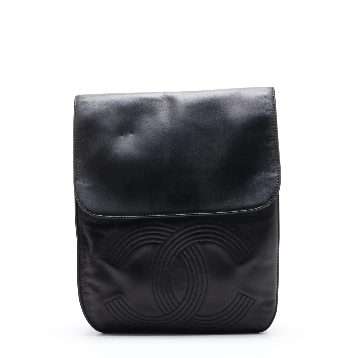 Coco Mark Lambskin Chain Backpack, Black with Silver Hardware, 4041226, Series 4