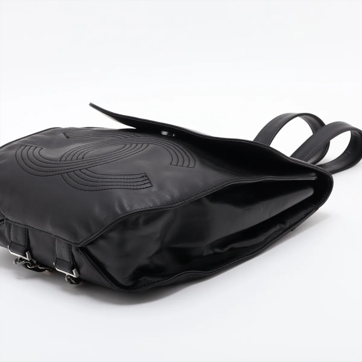 Coco Mark Lambskin Chain Backpack, Black with Silver Hardware, 4041226, Series 4 — view 3
